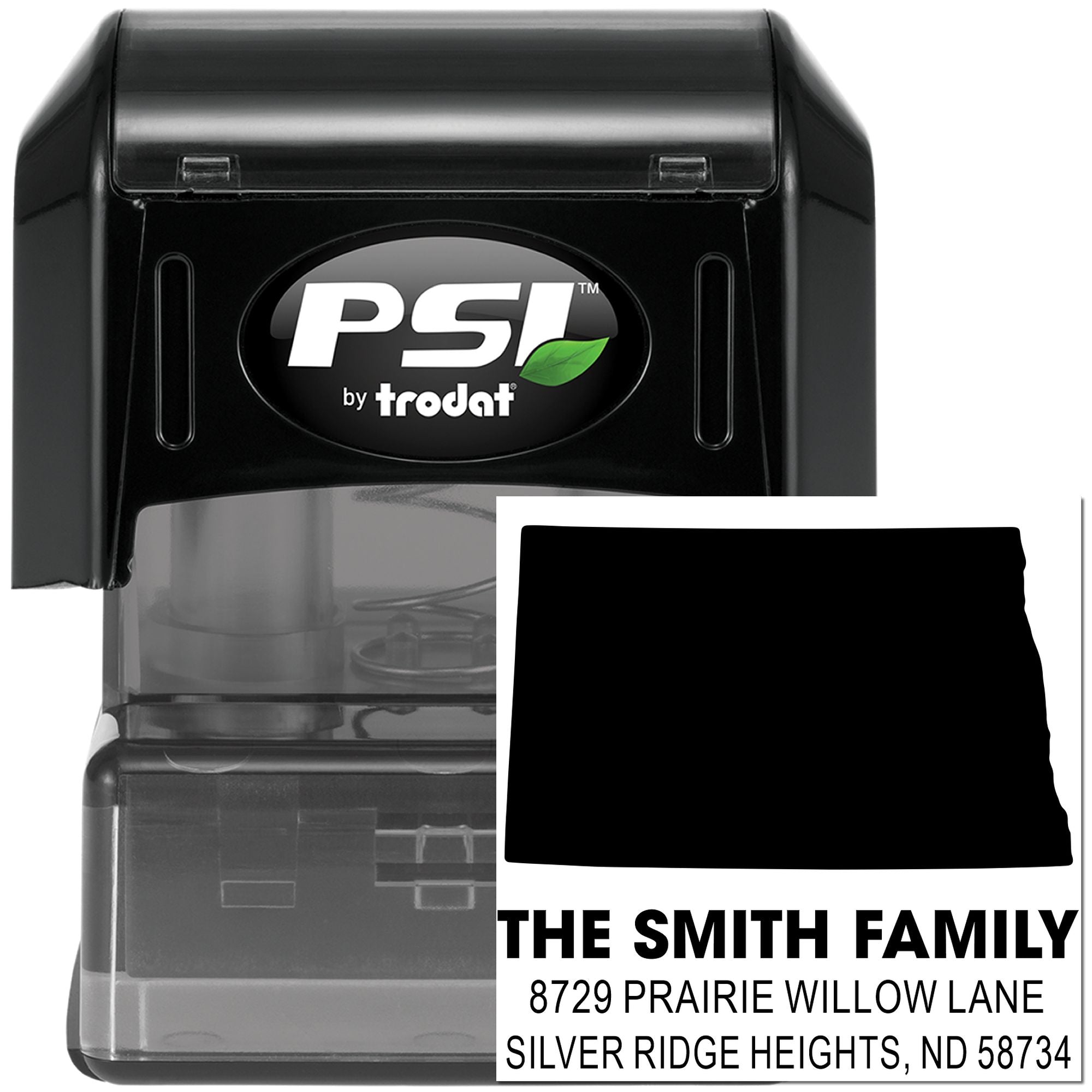 Custom self-inking return address rubber stamp by PSI by Trodat for personalized family mailing labels
