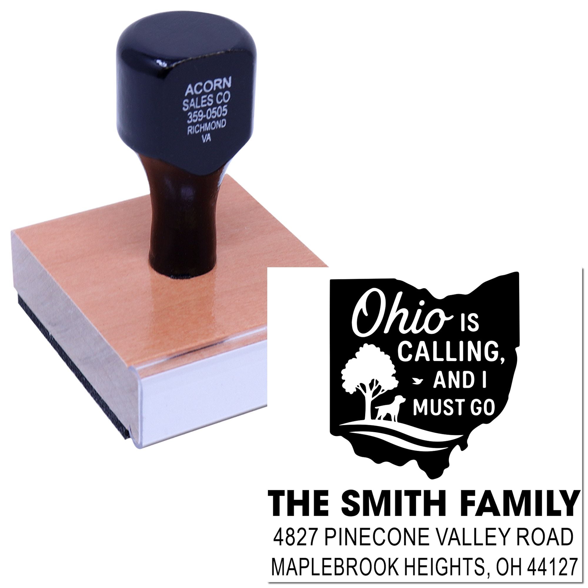 Custom self-inking rubber stamp with Ohio design and personalized return address for mailing and crafts.