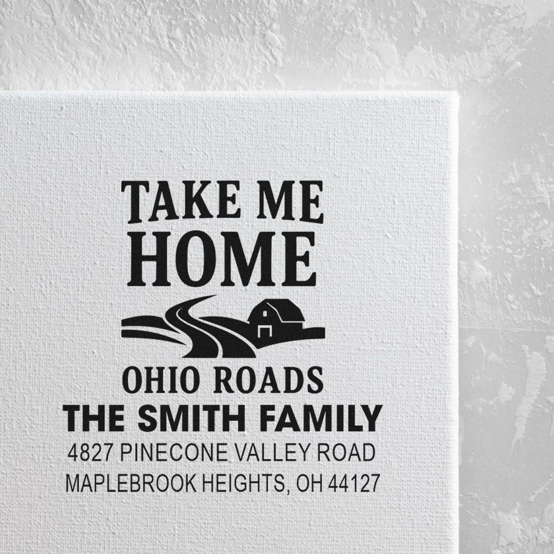 Custom family return address rubber stamp with Ohio Roads Take Me Home design for The Smith Family.