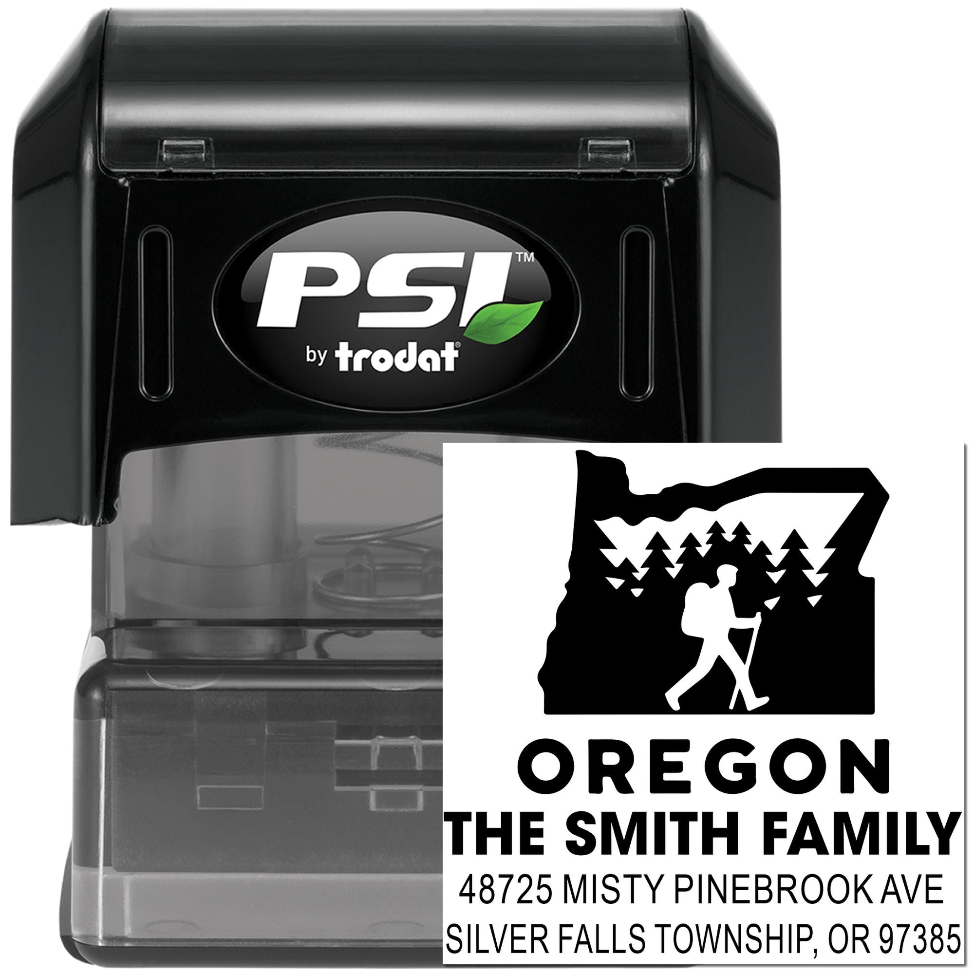 Custom Oregon self-inking return address rubber stamp by PSI Trodat for The Smith Family.