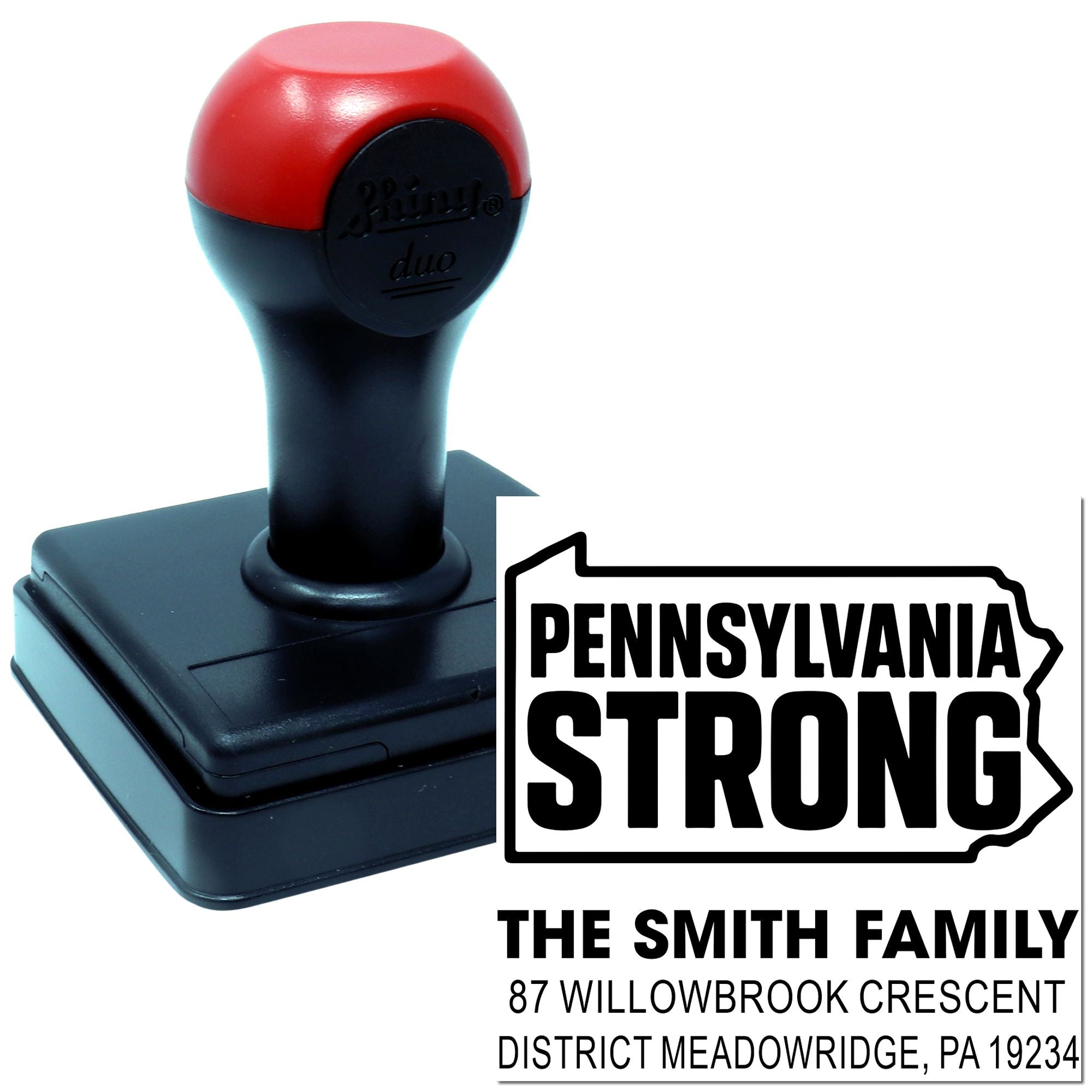 Custom Pennsylvania Strong rubber address stamp with The Smith Family return address for personalized mailings.