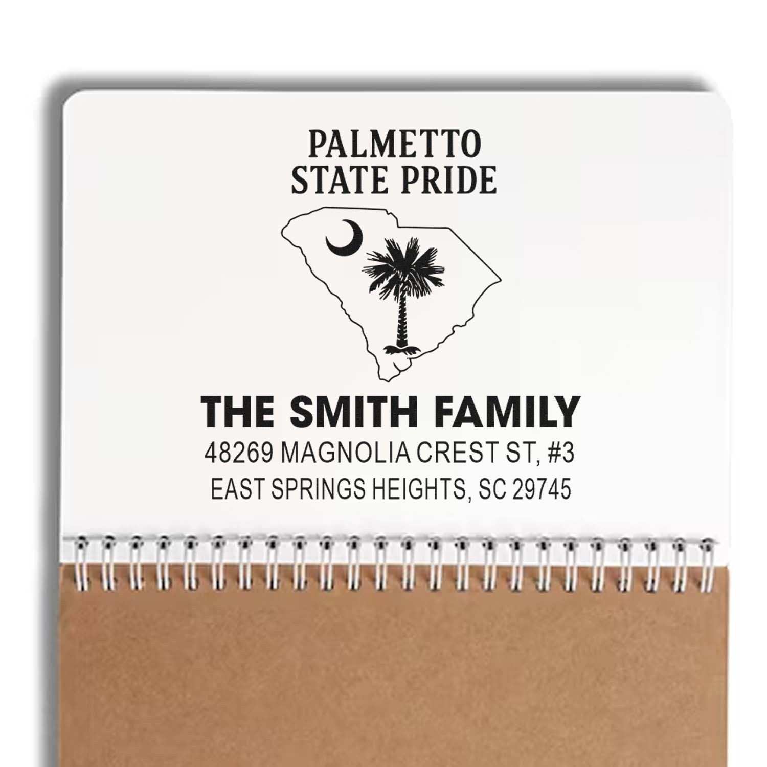 Custom South Carolina Palmetto State Pride address rubber stamp for The Smith Family home mailing address.