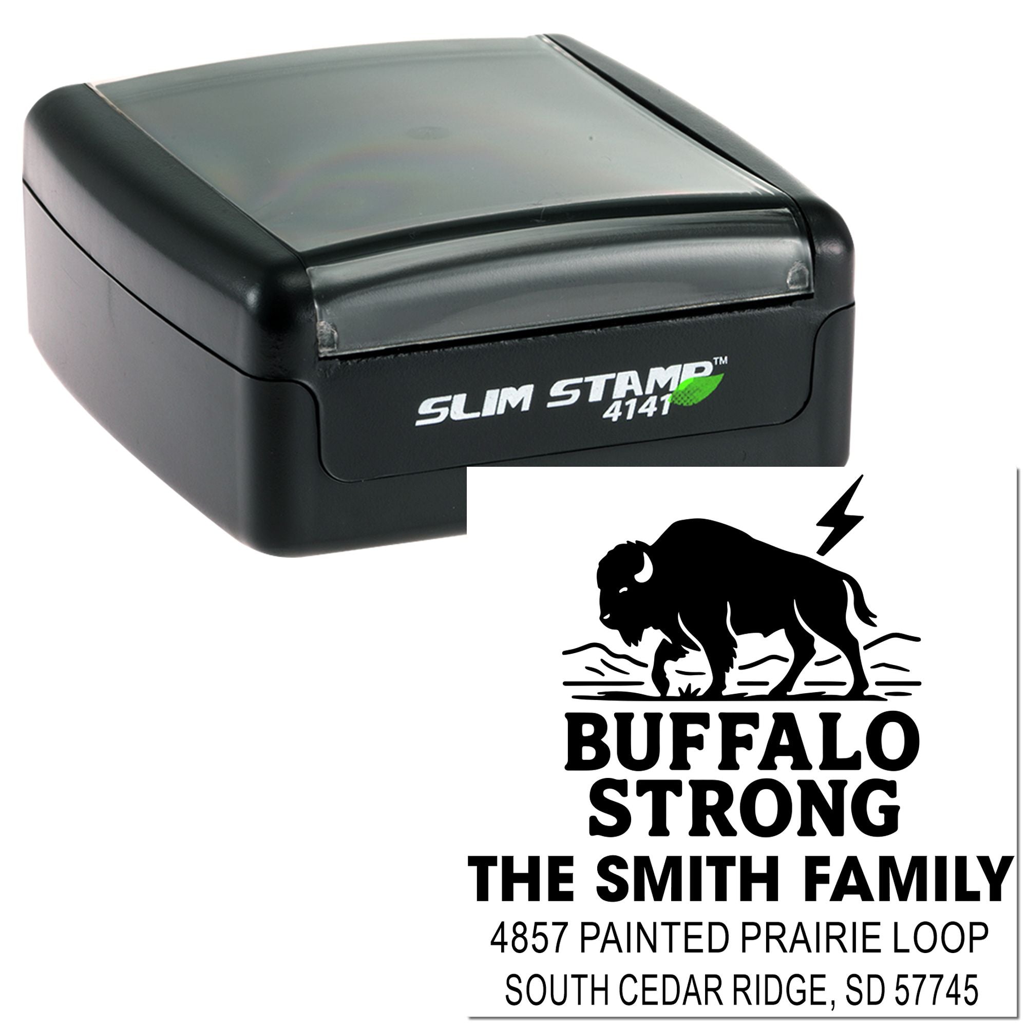 Buffalo Strong Personalized 1-5/8" Square Rubber Pre-Inked Stamp