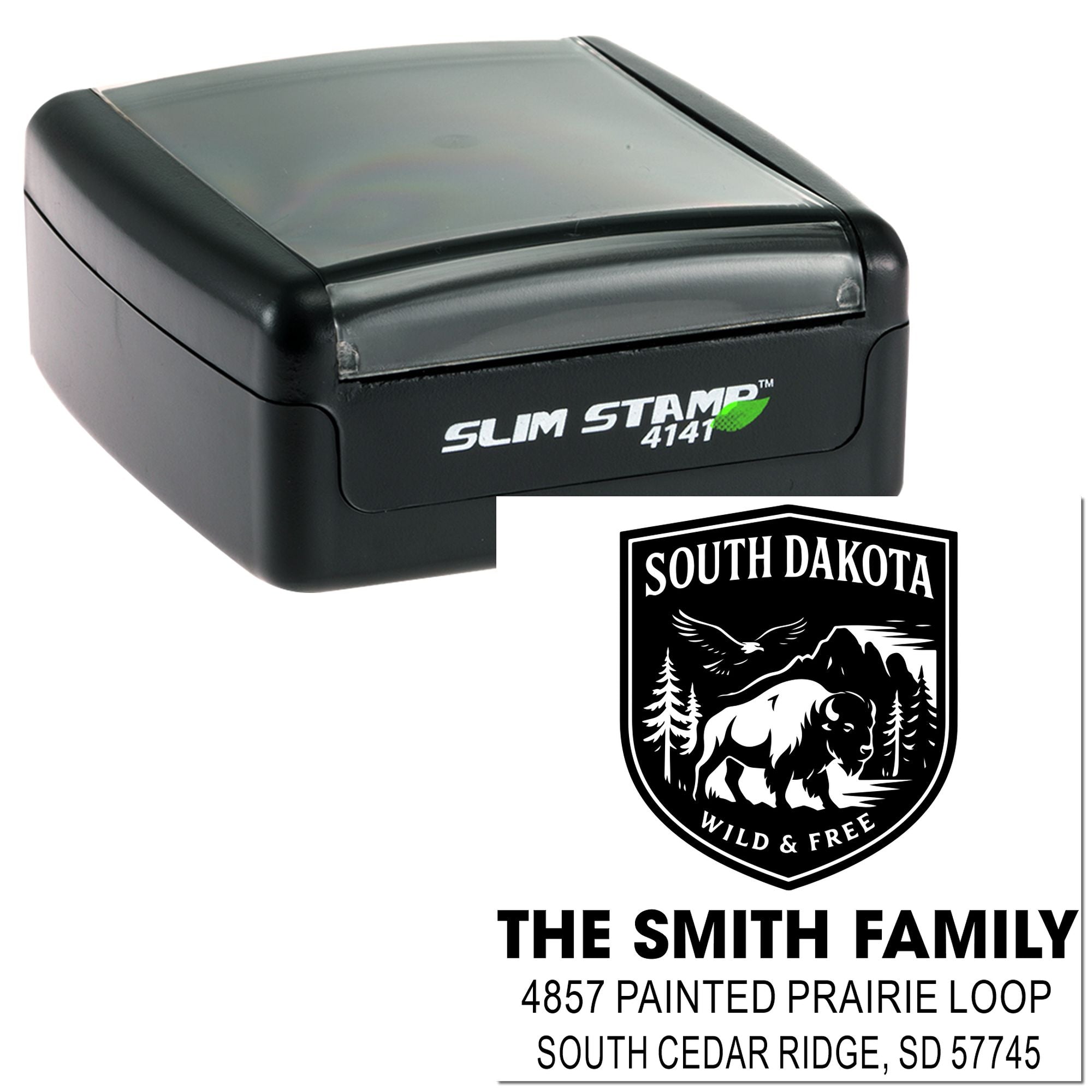 Wild Dakota Spirit Personalized Western Square Address Pre-Inked Stamp