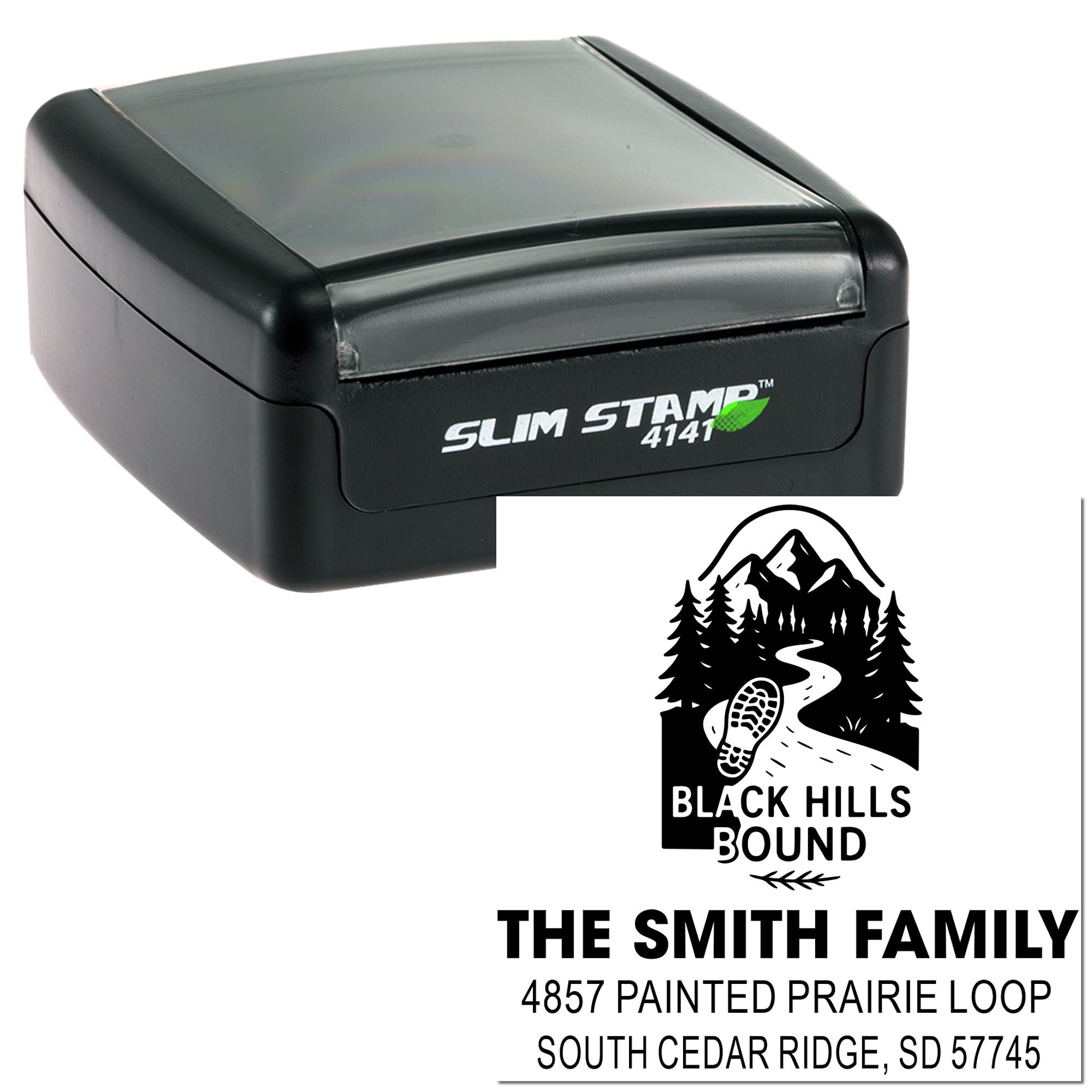Black Hills Adventure Personalized Slim Pre-Inked 3-Line Square Stamp