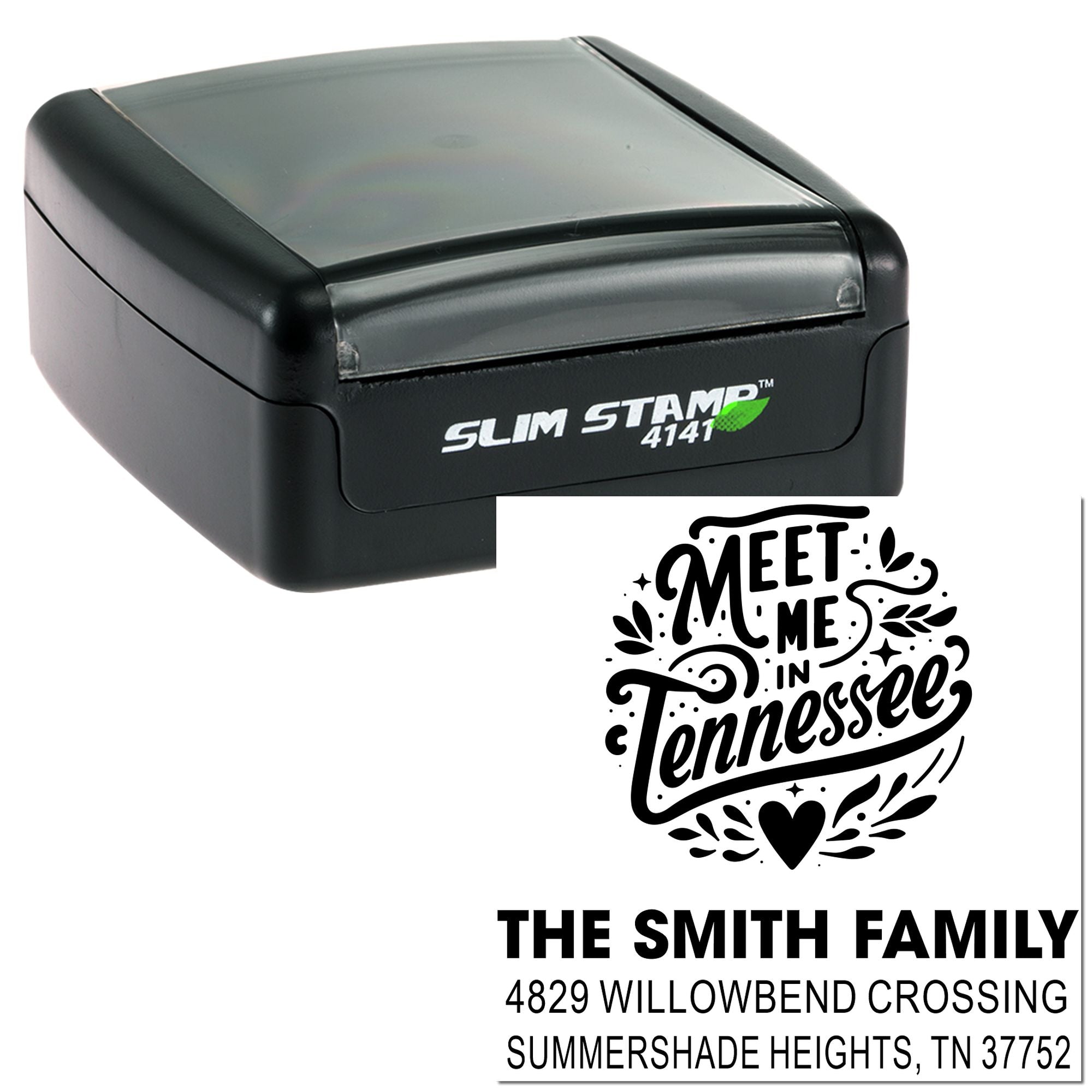 Slim Stamp 4141 custom self-inking rubber stamp for personalized Tennessee family address and decorative return address labels