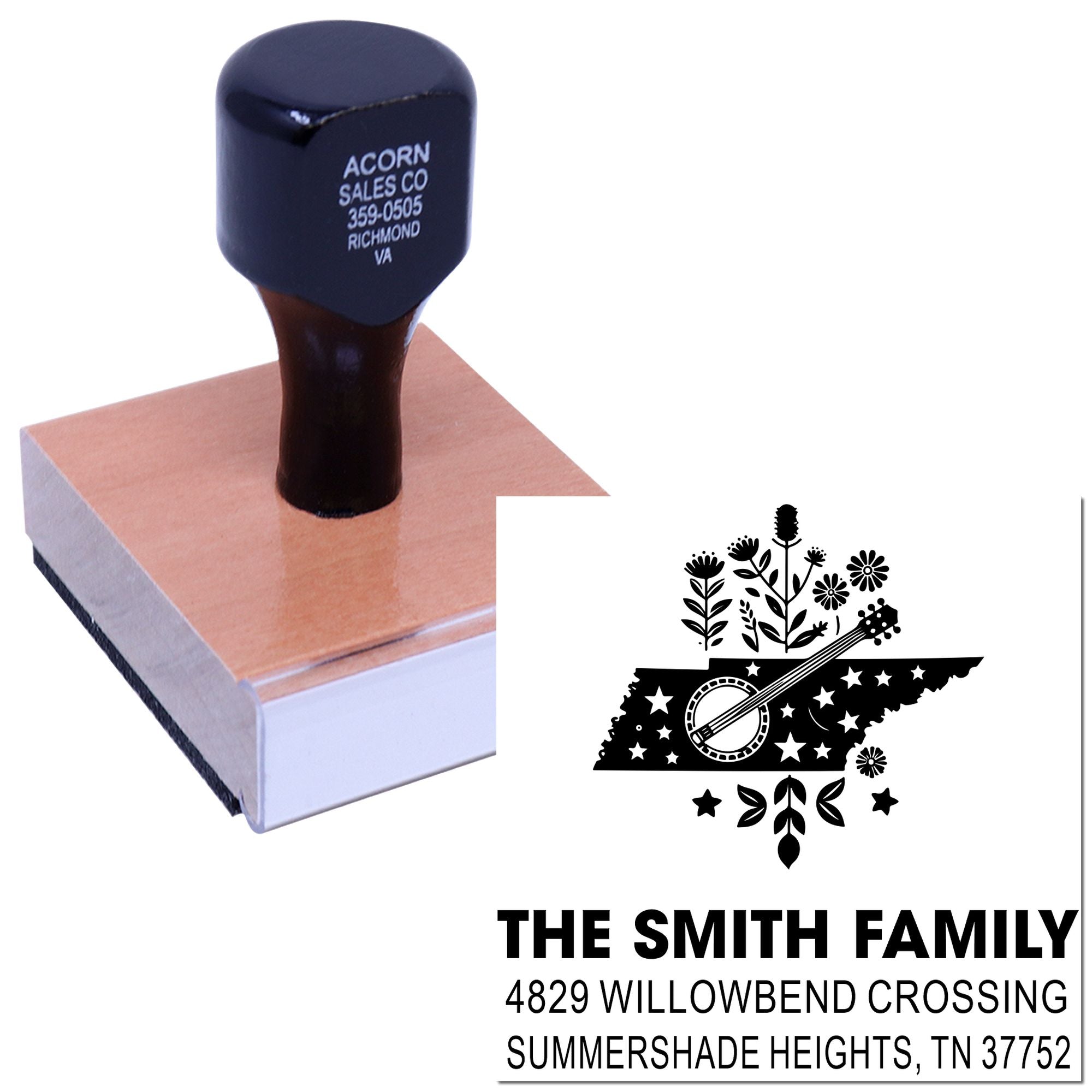 Custom rubber address stamp with Tennessee family name design for personalized mailing and return address use.