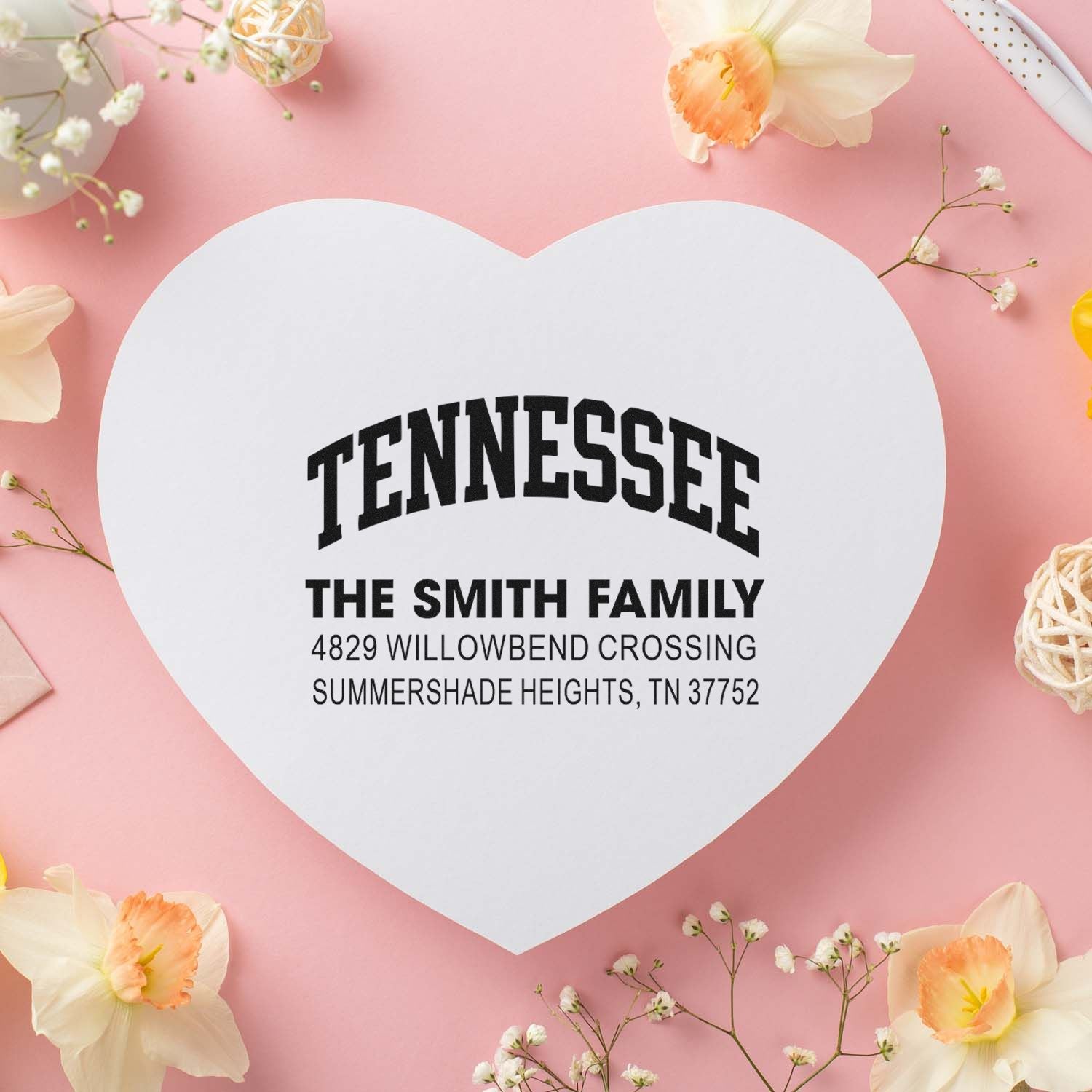 Personalized Tennessee return address rubber stamp for The Smith Family, custom name and address stamp.