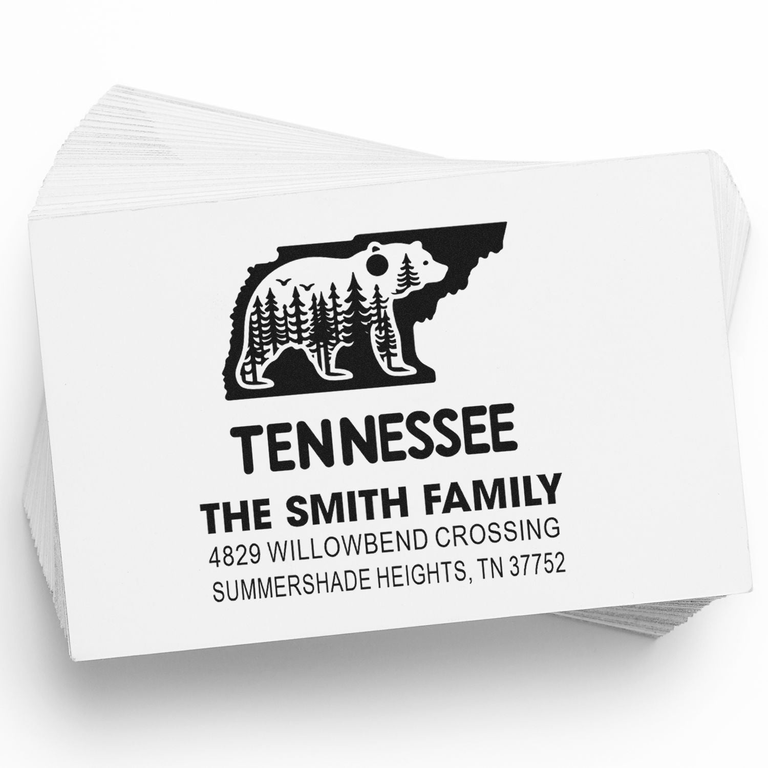 Custom Tennessee bear return address rubber stamp for The Smith Family, featuring personalized name and address.