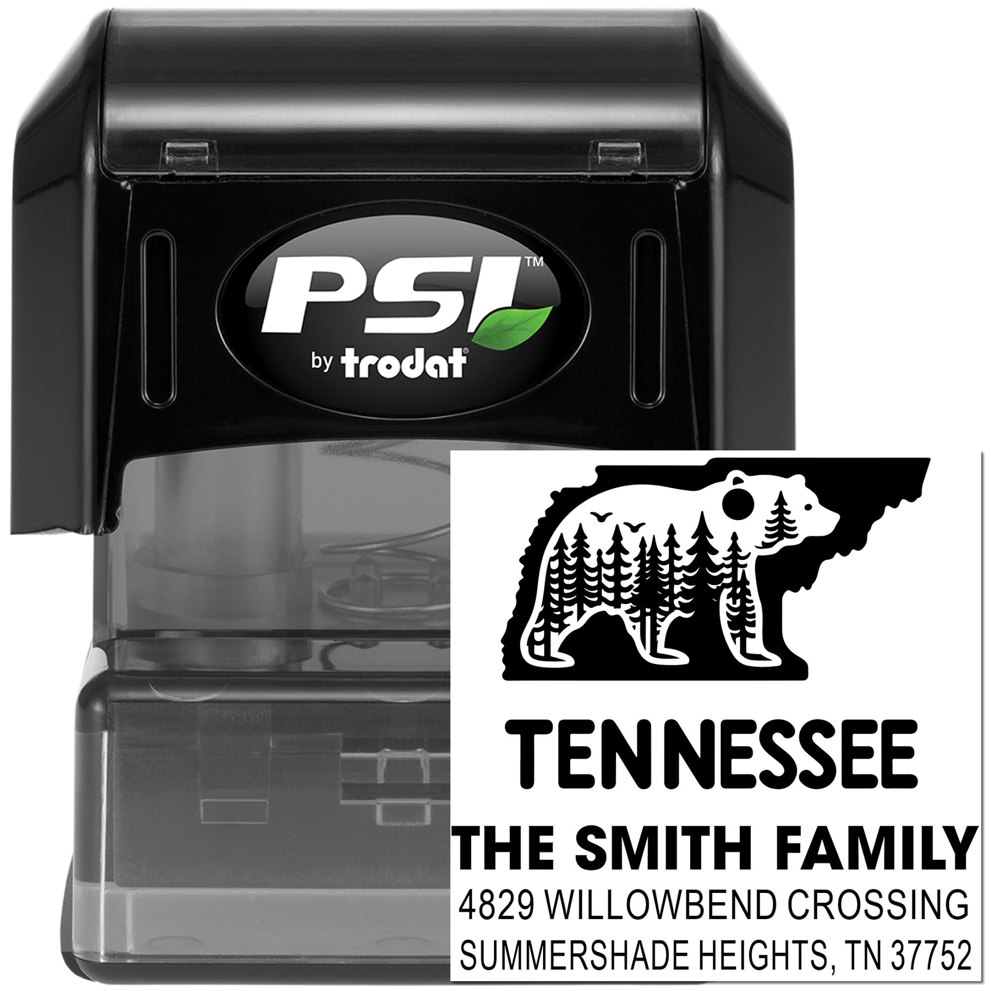 PSI by Trodat self-inking custom Tennessee return address rubber stamp for The Smith Family