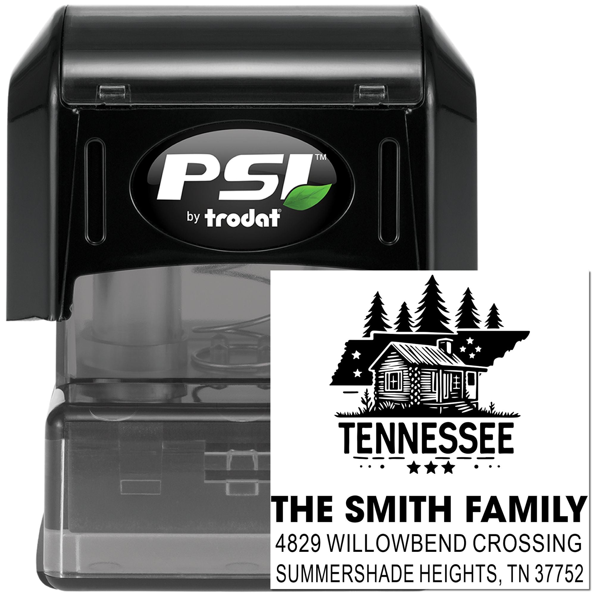 Custom Tennessee family return address rubber stamp, PSI by Trodat self-inking stamp for mailing and correspondence