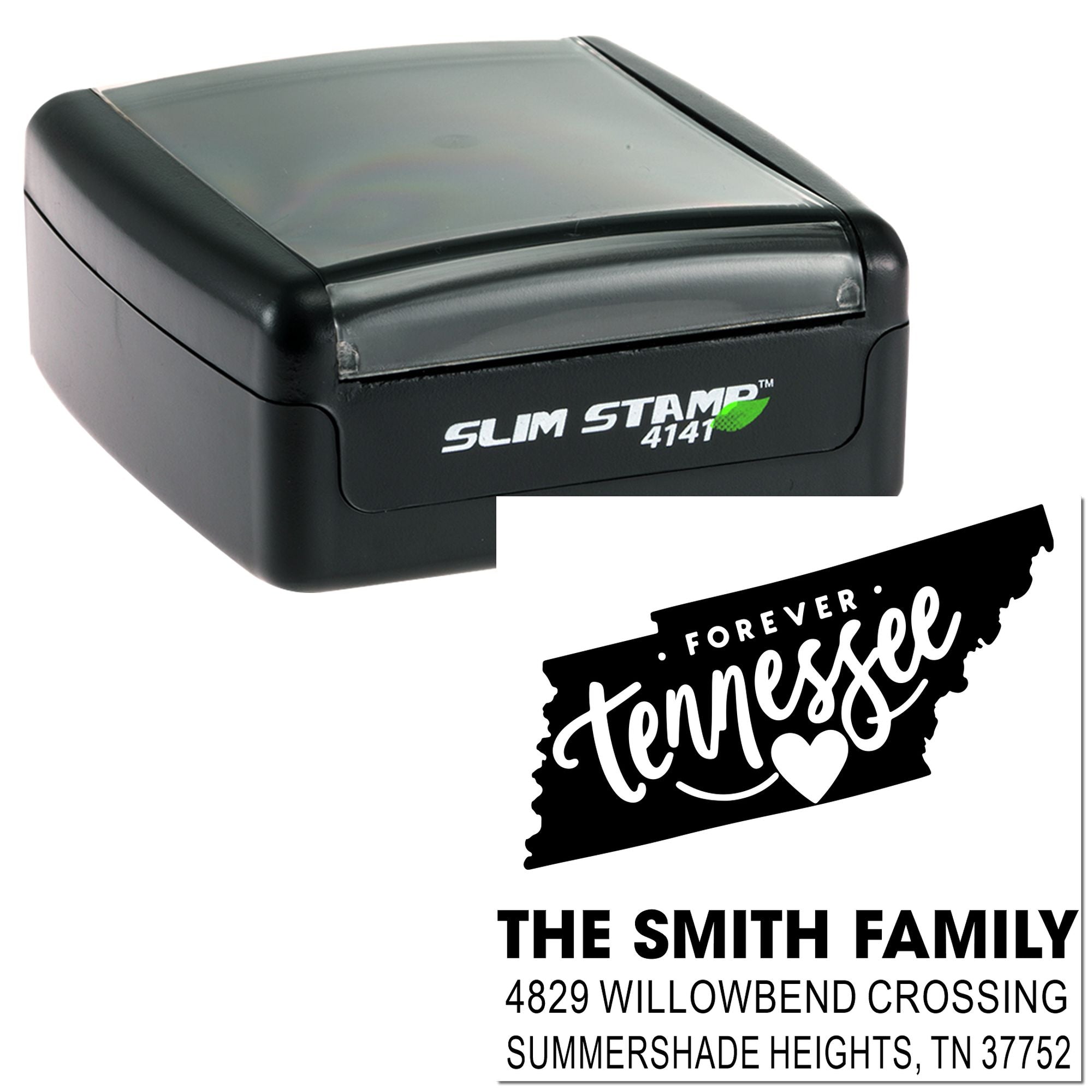 Custom Tennessee return address rubber stamp for The Smith Family, featuring a personalized Slim Stamp design.