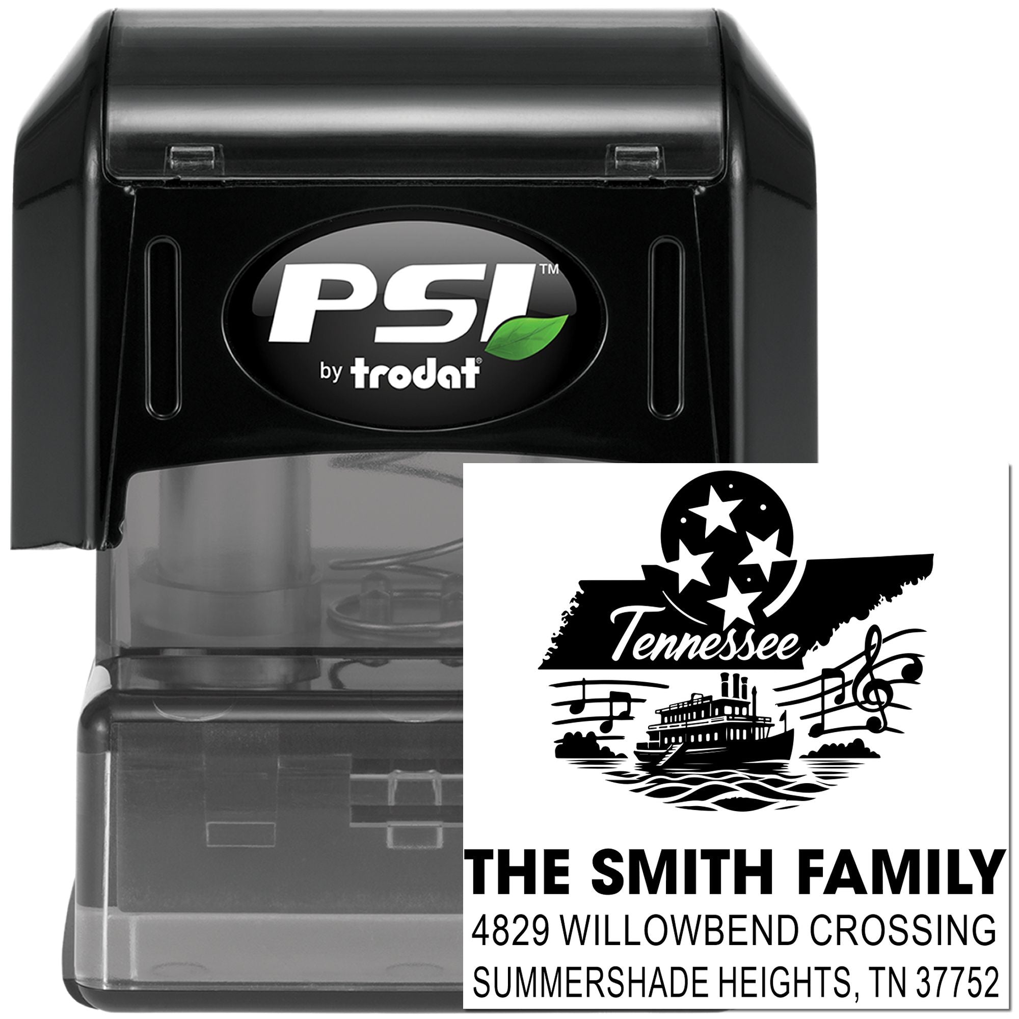 Custom Tennessee return address self-inking rubber stamp by PSI Trodat for family mailing labels and envelopes