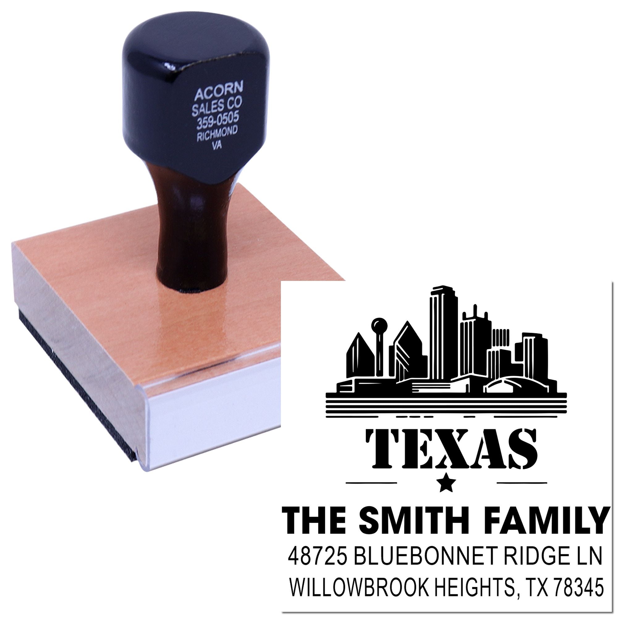 Texas Skyline Silhouette Wood Handle Stamp