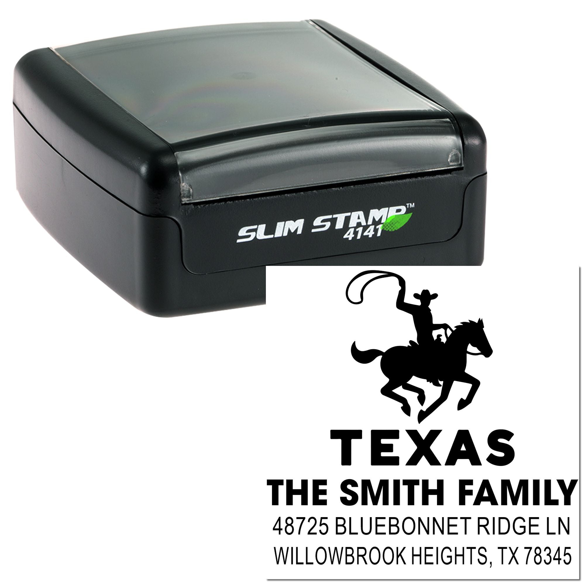 Slim Stamp 4141 custom Texas family return address self-inking rubber stamp