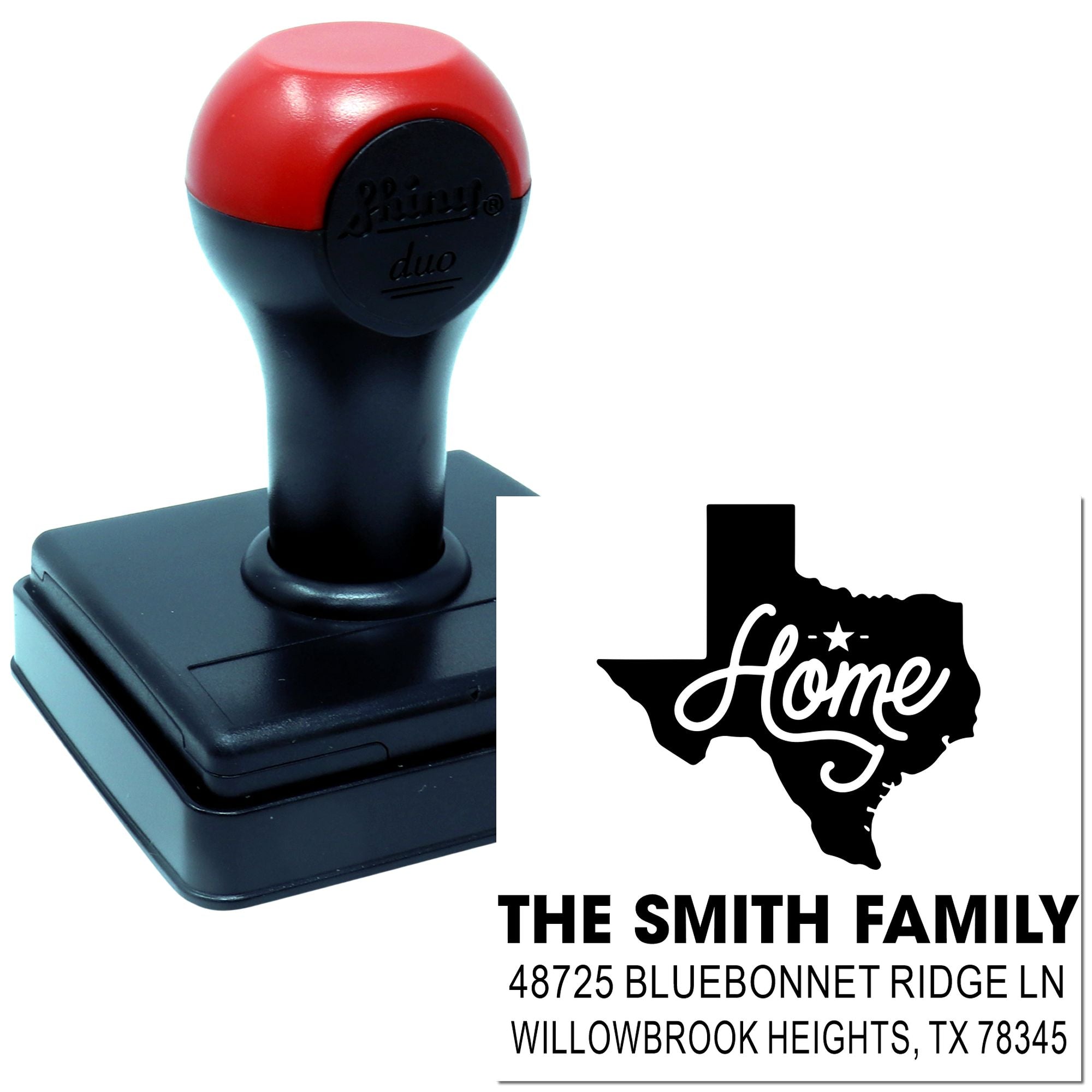 Rustic Texas Home Charm Personalized 3-Line Family Rubber Stamp, 1-5/8" Square Wood Handle