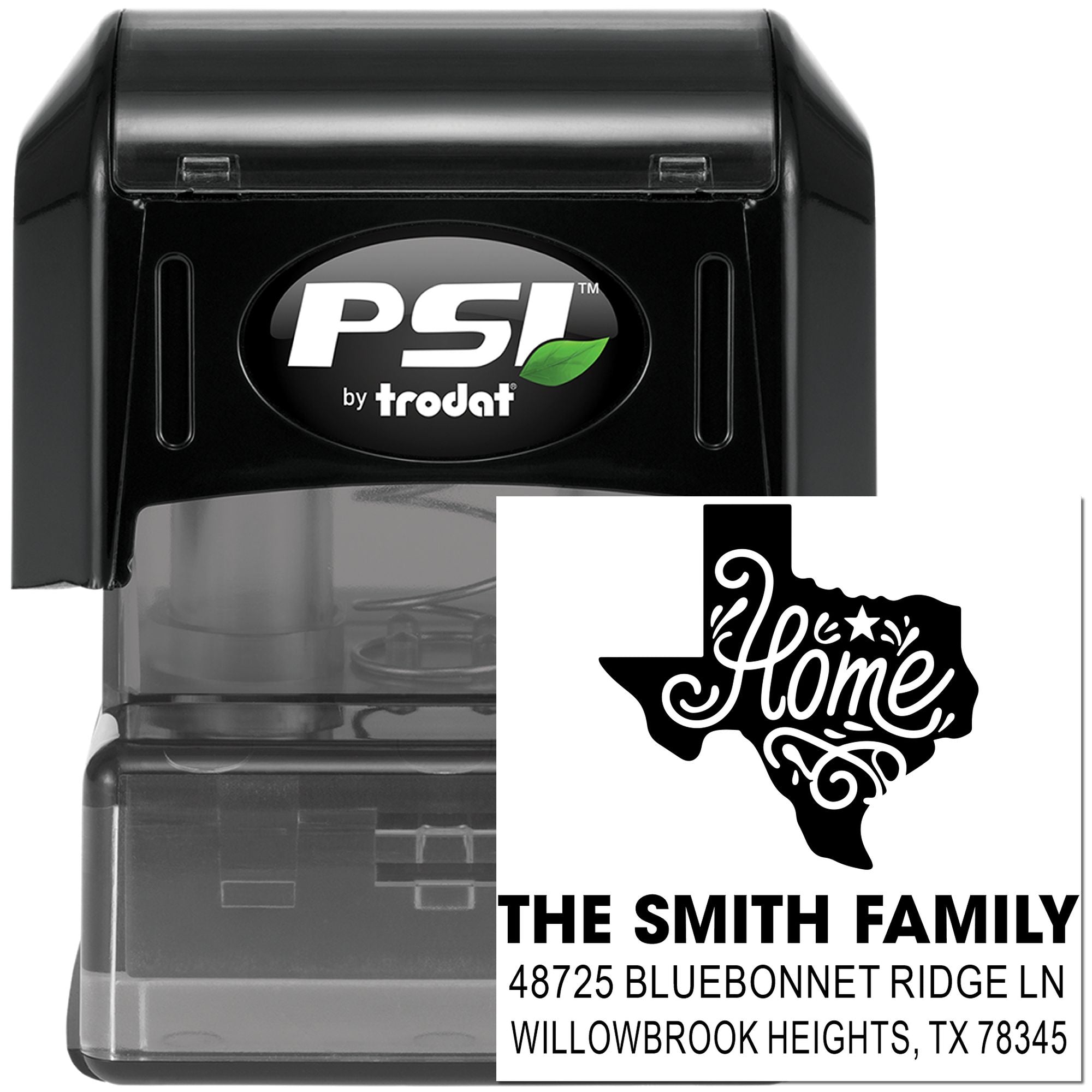 Texas Home Charm Three-Line Script Address Pre-Inked Stamp with Square