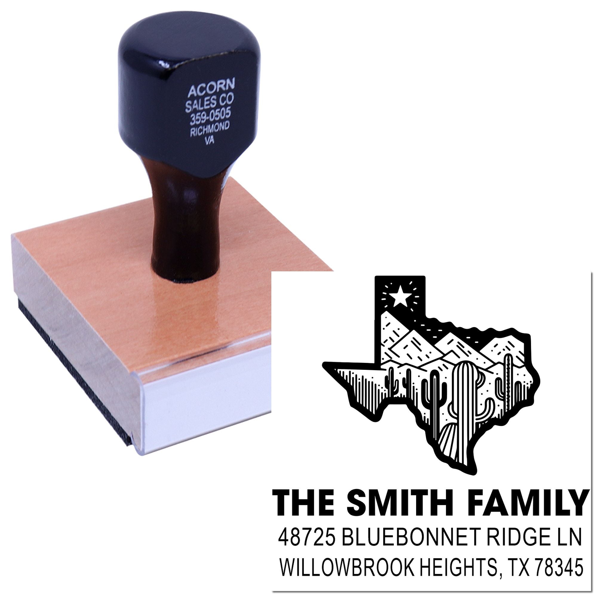 Texas Desert Landscape Wood Handle Stamp
