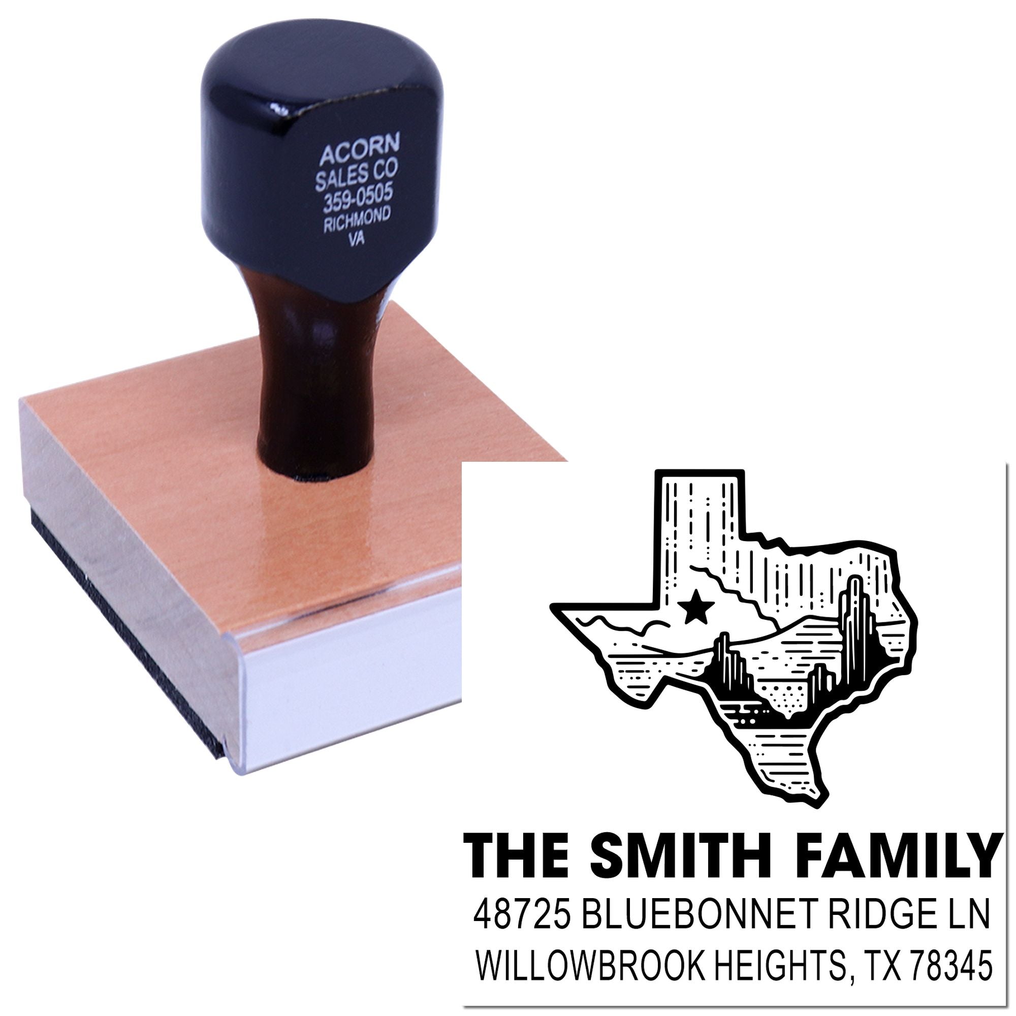 Texas Landscape Silhouette Wood Handle Stamp
