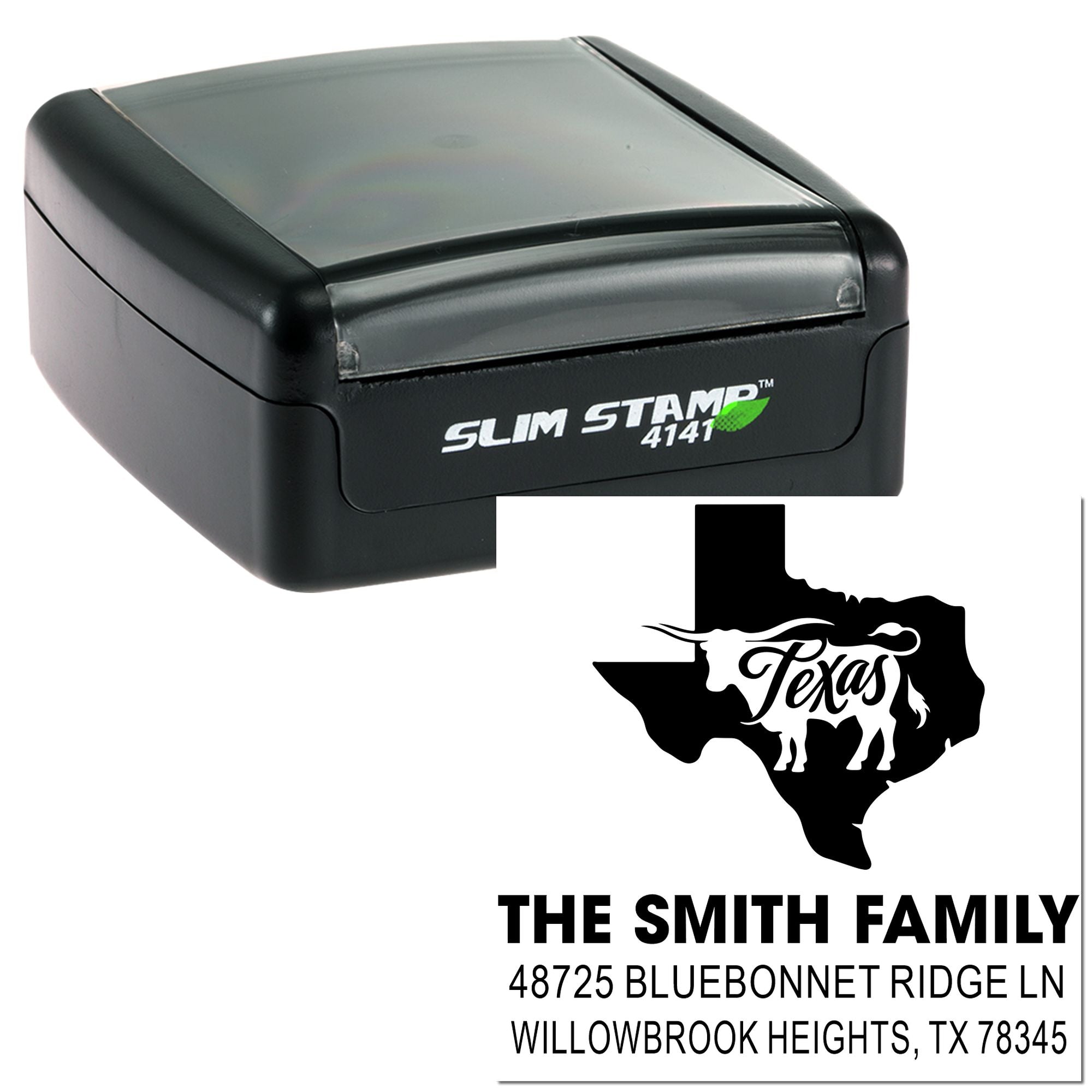 Rustic Texas Longhorn Silhouette Western Rubber Pre-Inked Stamp