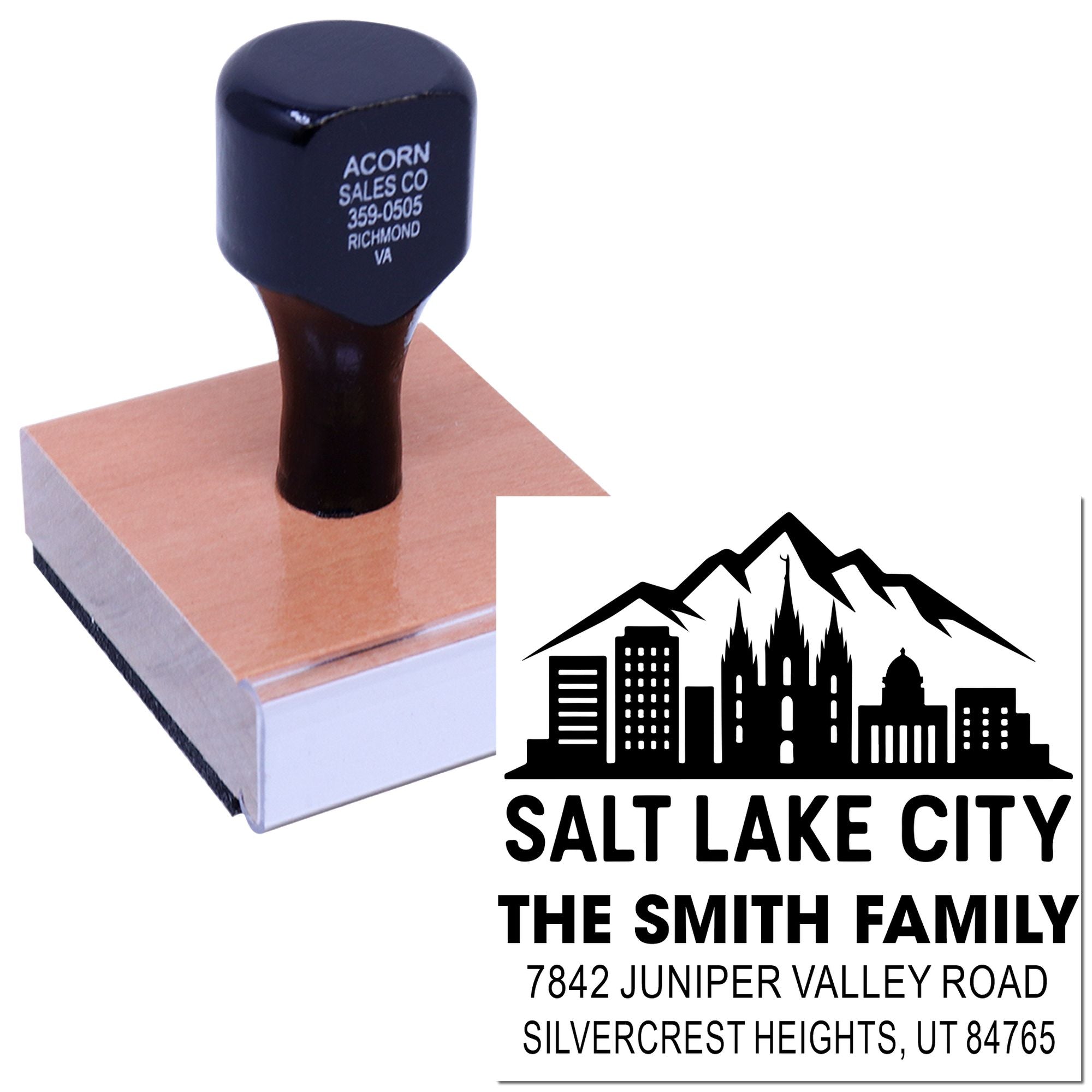 Mountain City Silhouette Wood Stamp