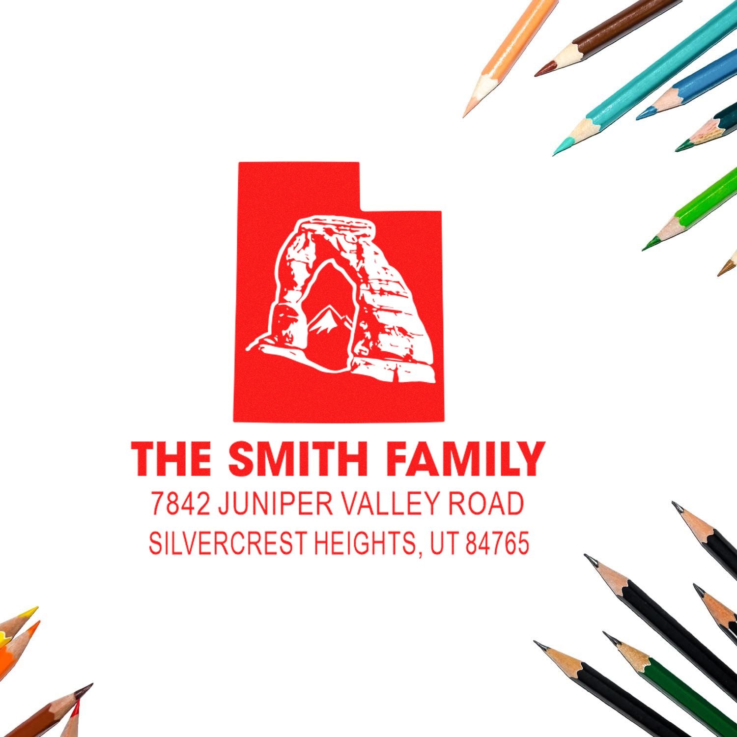 Arches Adventure Utah Landmark Vista Personalized Rubber Pre-Inked Stamp for Letters