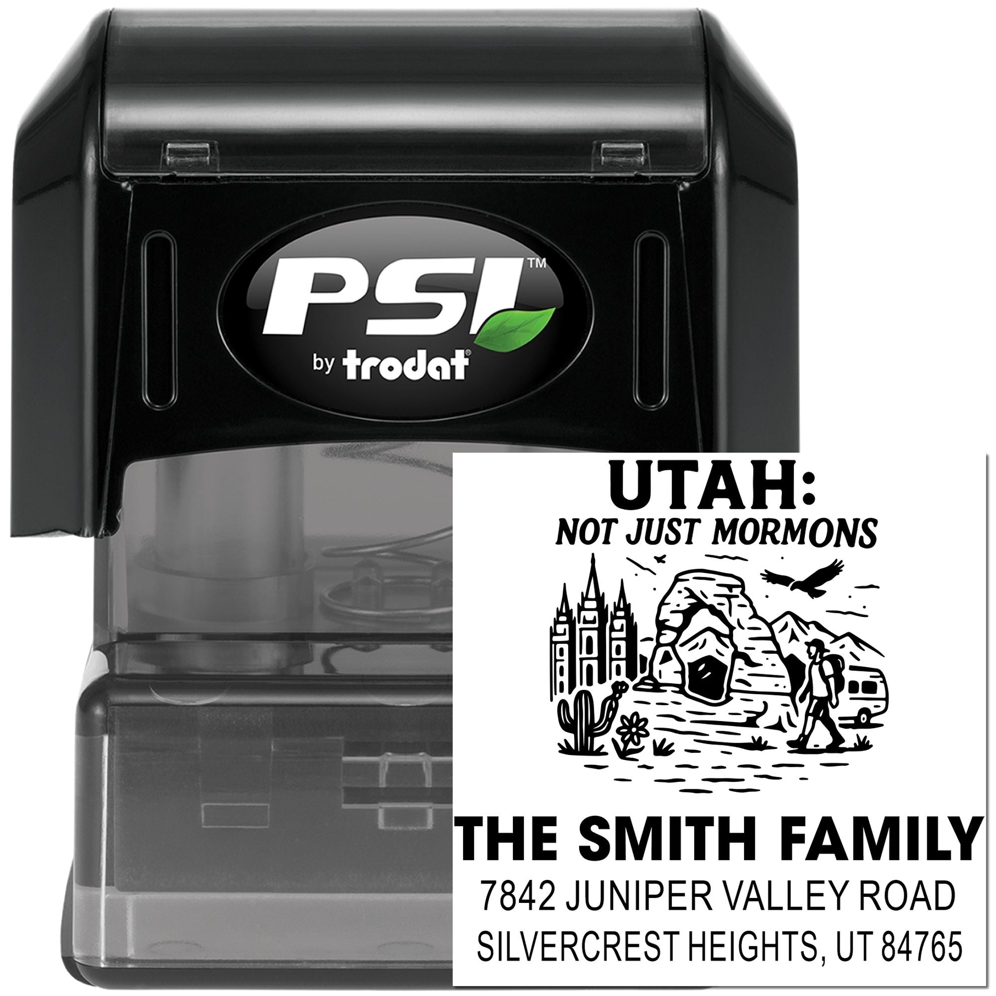Utah Adventure Desert Explorer Personalized 3-Line Rubber Pre-Inked Stamp, 1-5/8" Square , Custom Outdoor Collectible