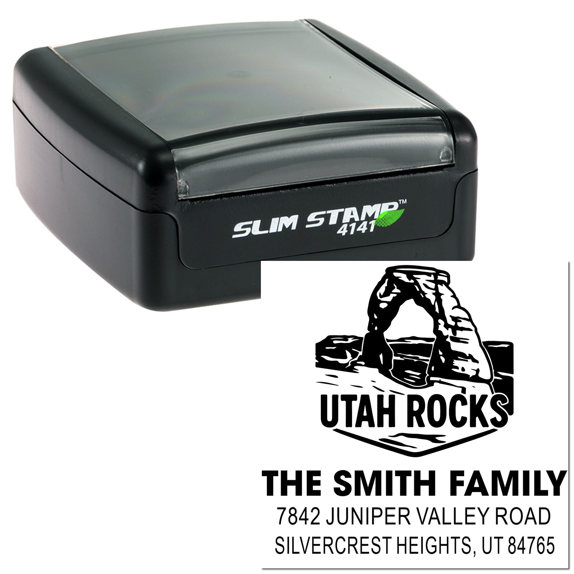 Personalized Utah Adventure 3-Line Custom Rubber Stamp, 1-5/8" Square, , Slim Pre-Inked Design
