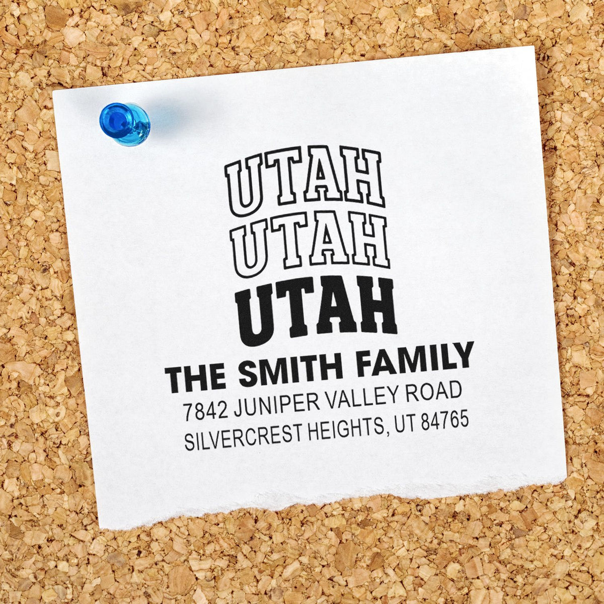 Custom Utah return address rubber stamp for The Smith Family with personalized mailing address.