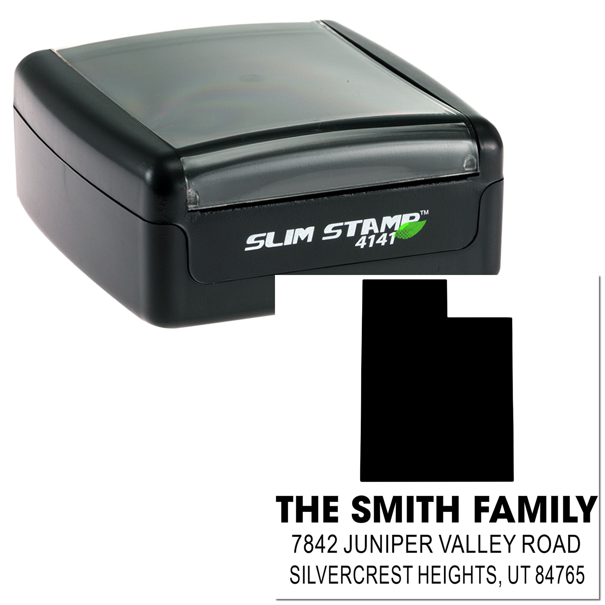 Utah State Silhouette Personalized 3-Line Square Rubber Pre-Inked Stamp