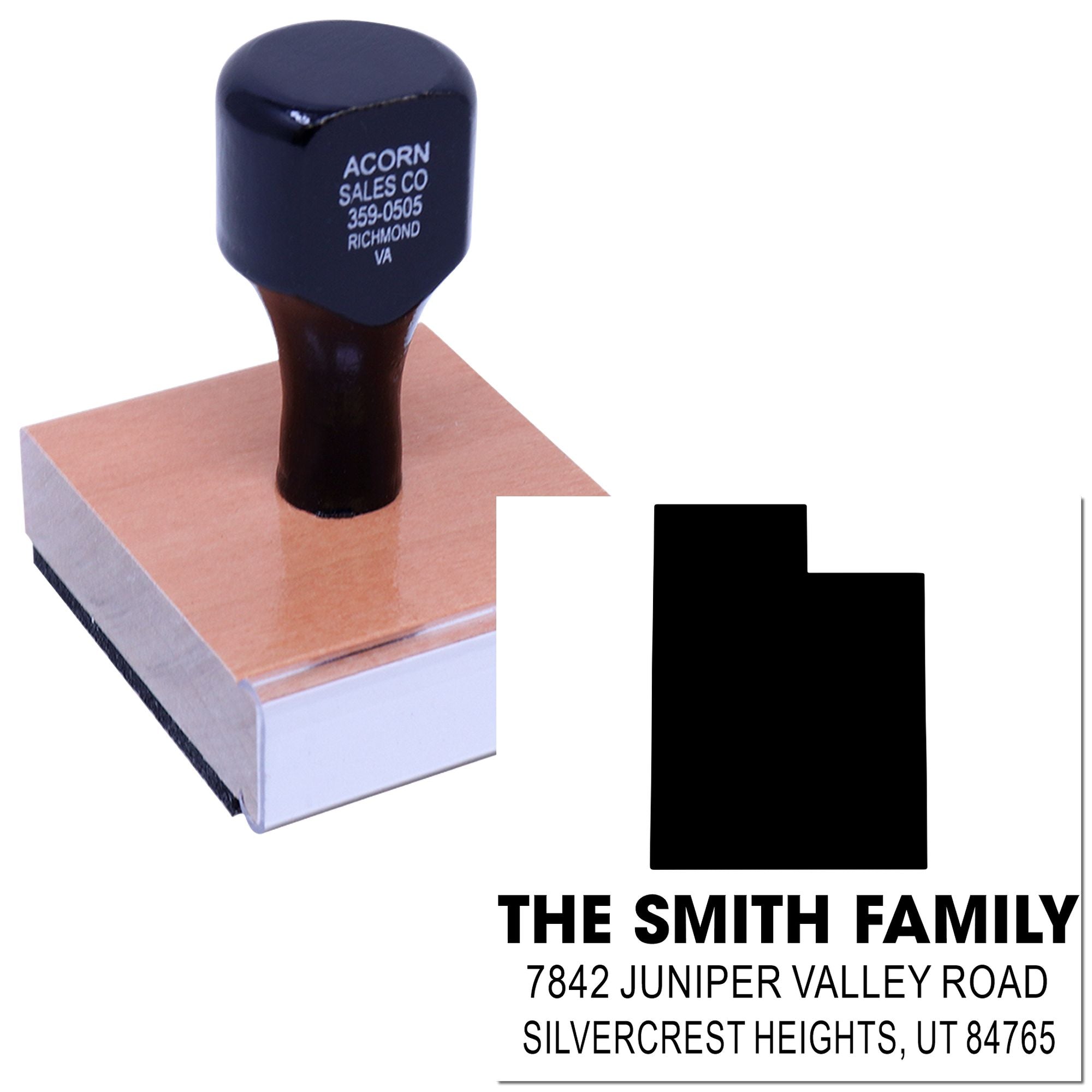 Utah State Silhouette Wood Handle Stamp