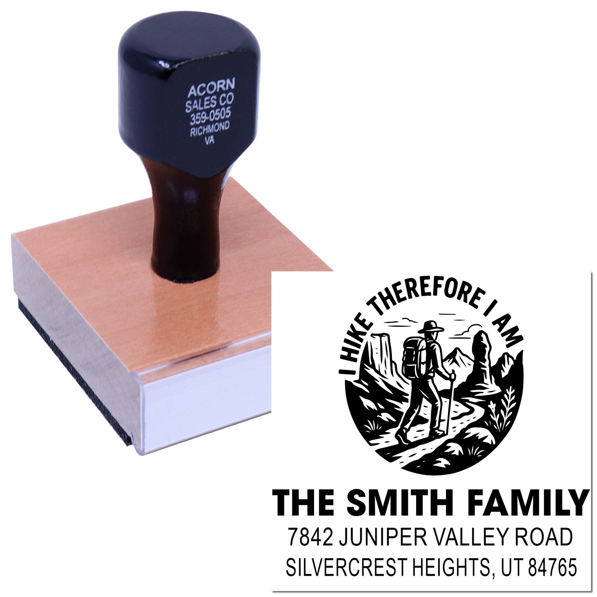 Hiking Adventure Emblem Wood Handle Stamp