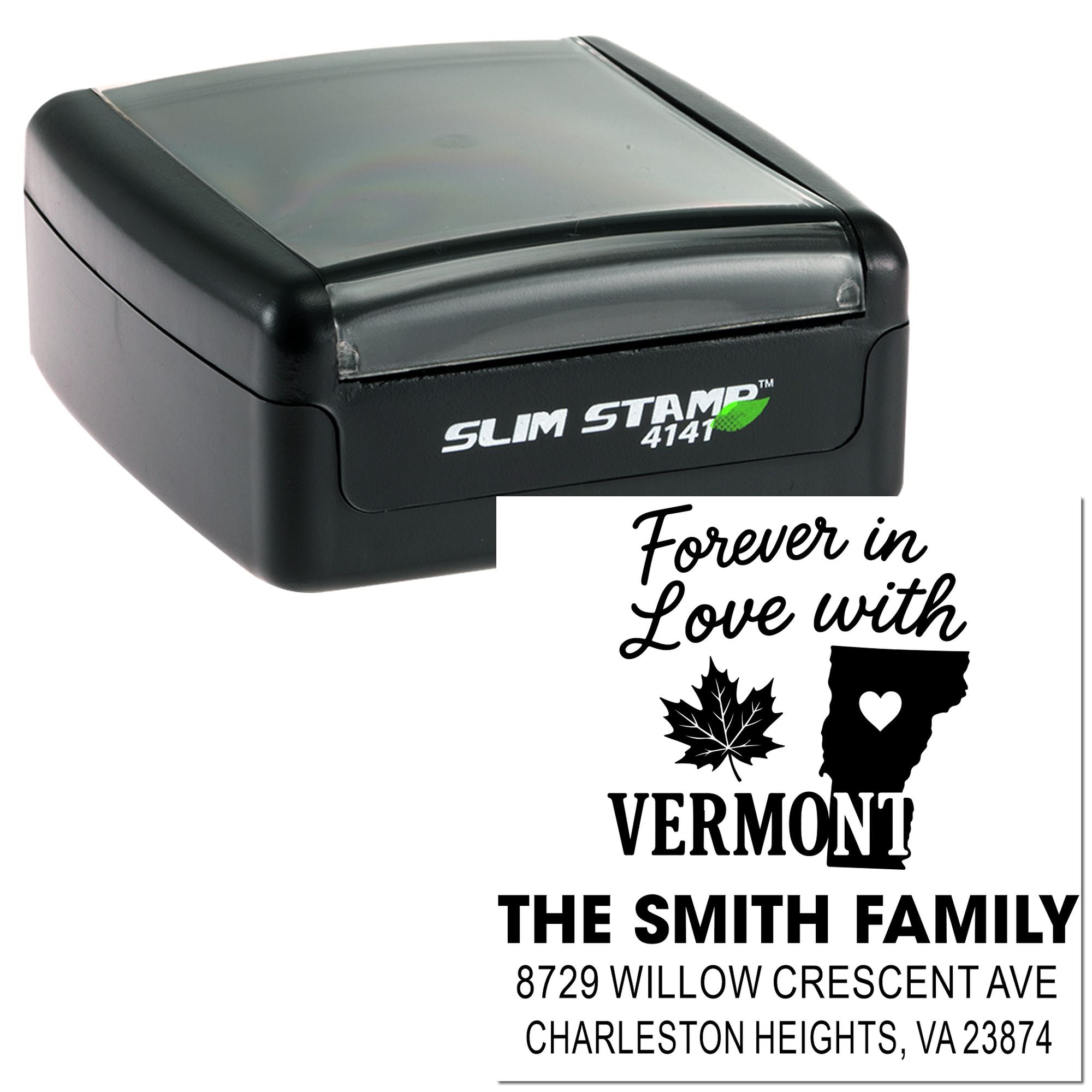 Vermont Love Letter Custom Wedding Favor Stamp, 3-Line 1-5/8" Square or Slim Pre-Inked Keepsake Stamp