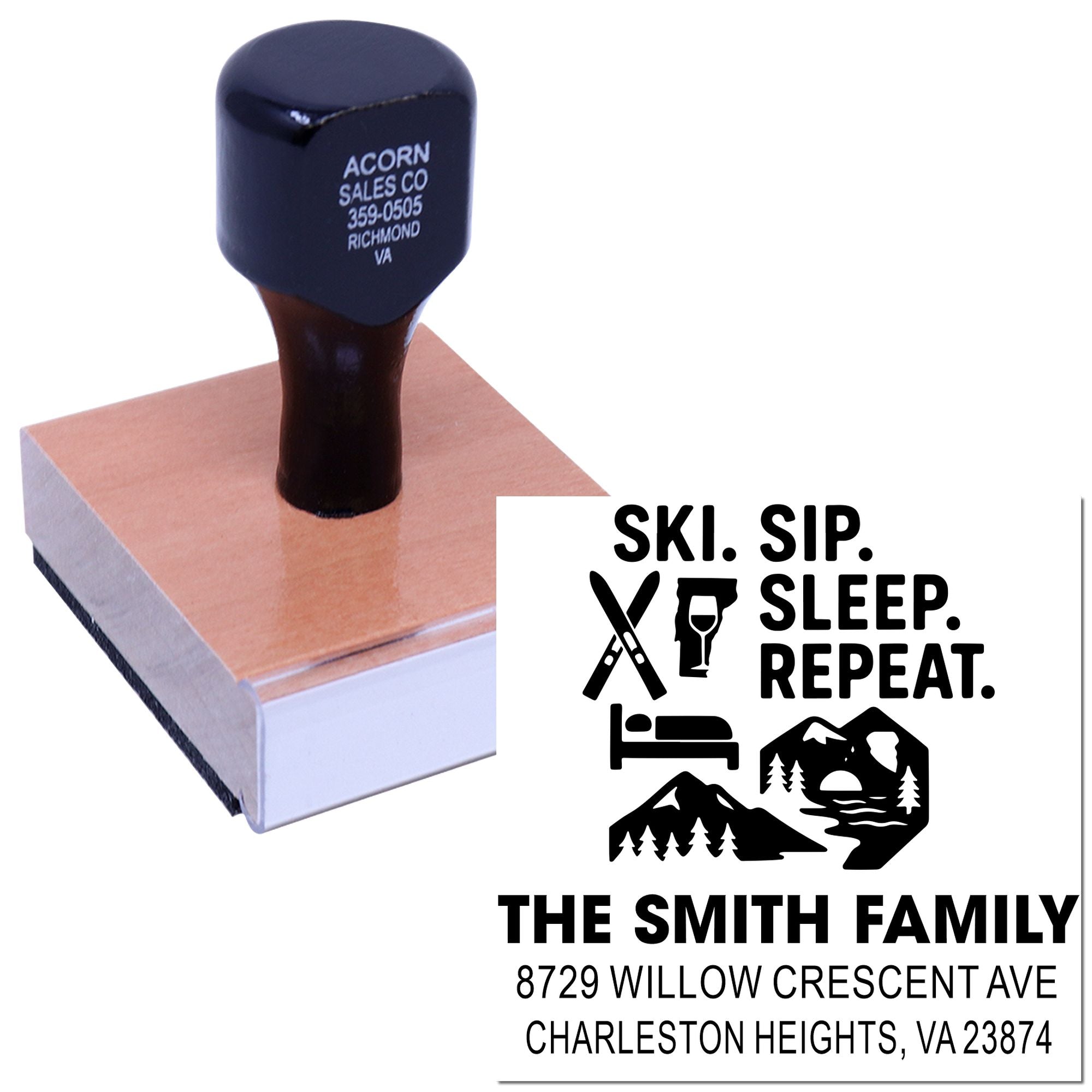 Ski Sip Sleep Wood Handle Stamp