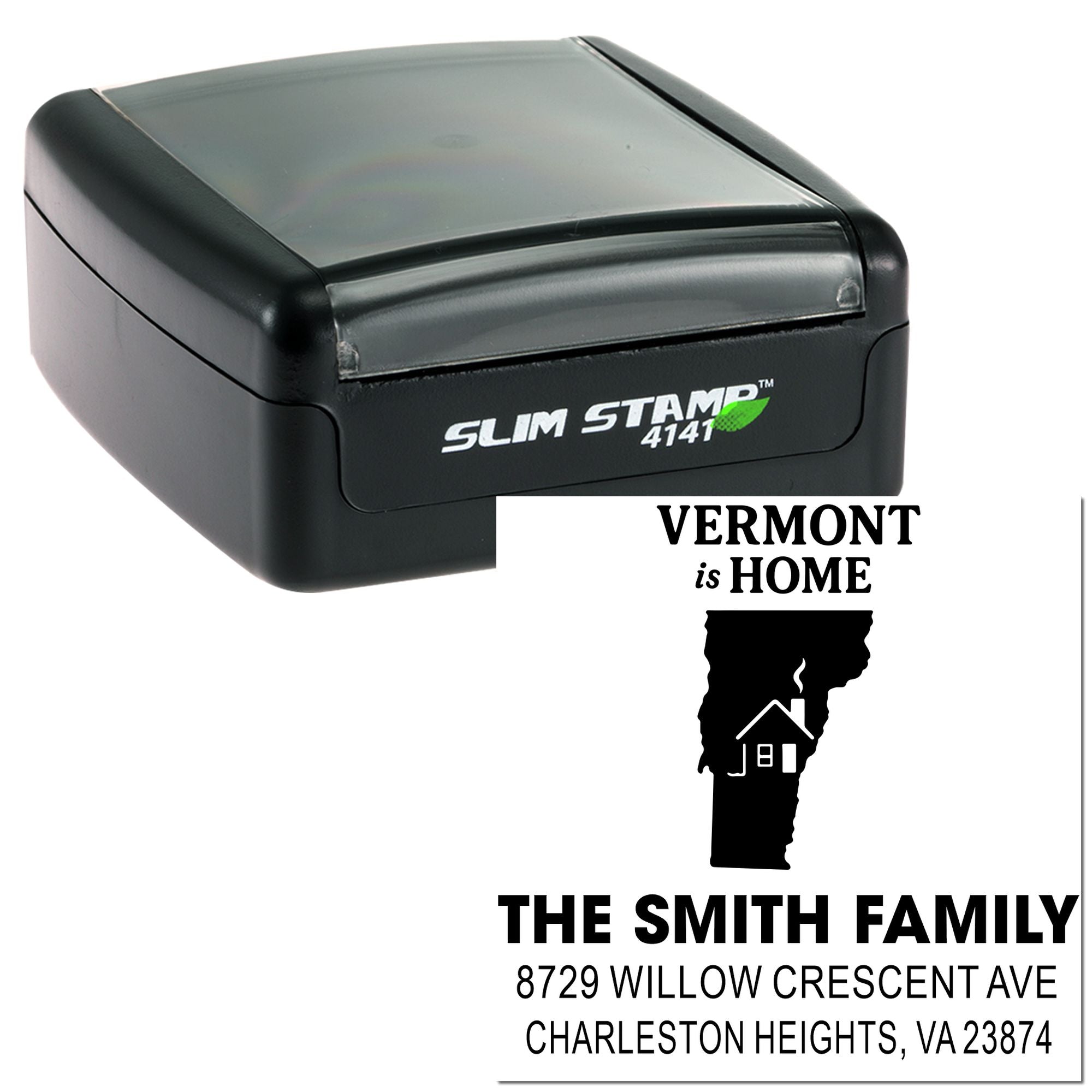 Vermont Home Silhouette Personalized Address Pre-Inked Stamp