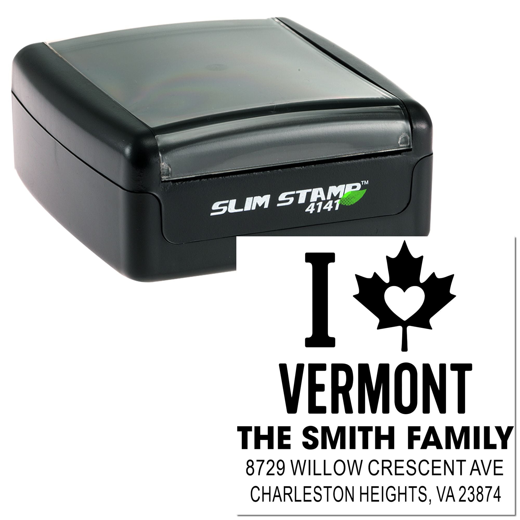 Vermont Heart Wedding Rubber Pre-Inked Stamp – Custom Square Stamp for Tags, Favors & Packaging