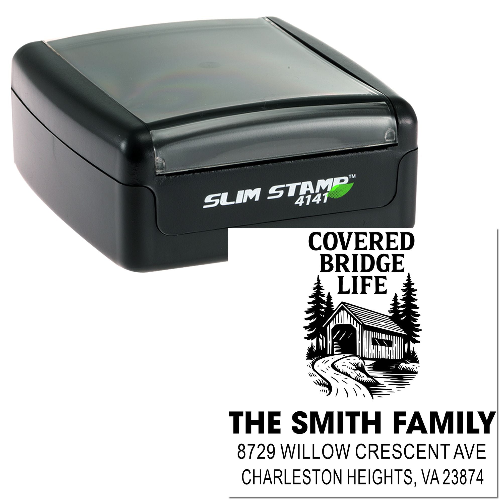 Rustic Covered Bridge Charm Rubber Pre-Inked Stamp