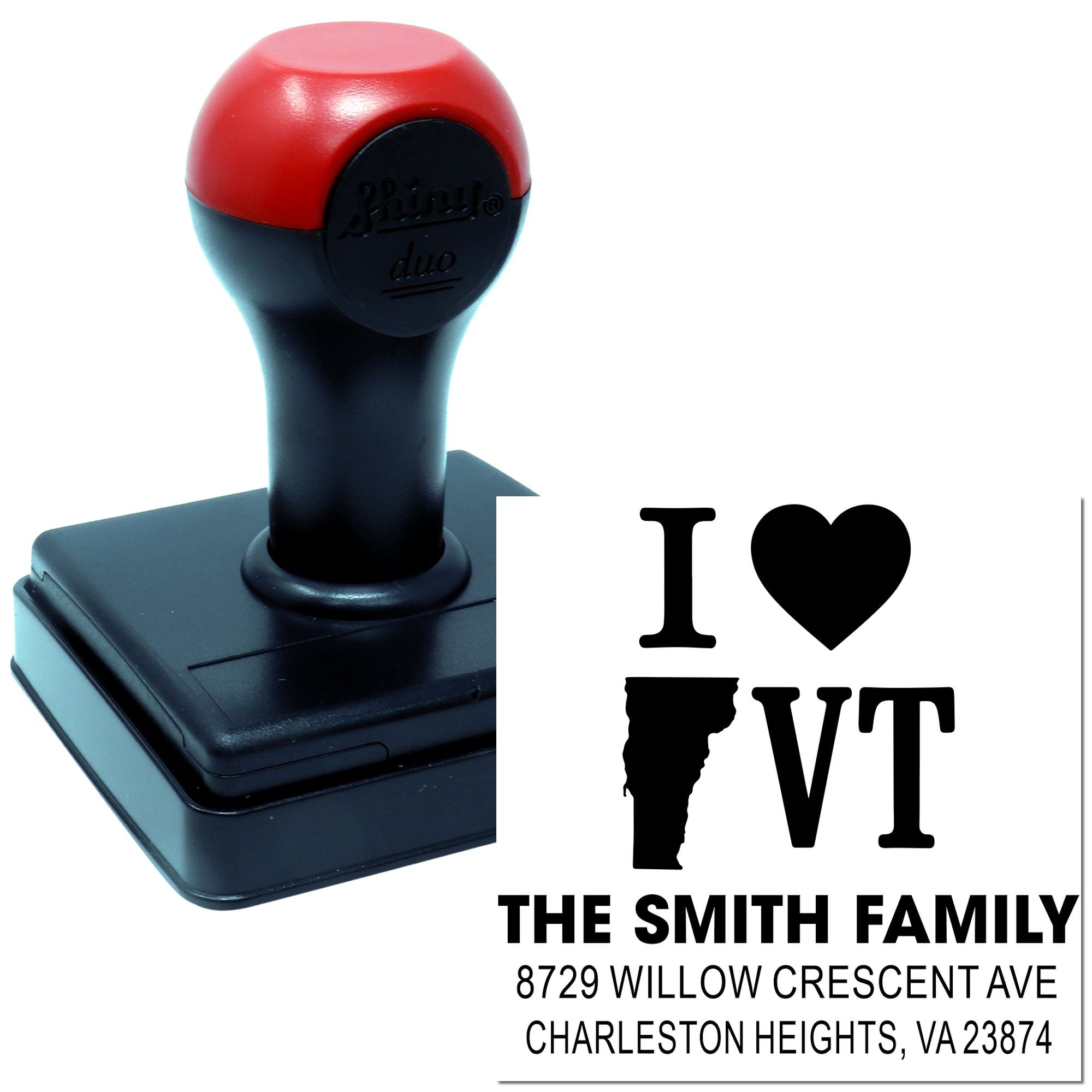 Vermont Love Heart Custom Line Rubber Stamp with 1-5/8" Square Wood Handle