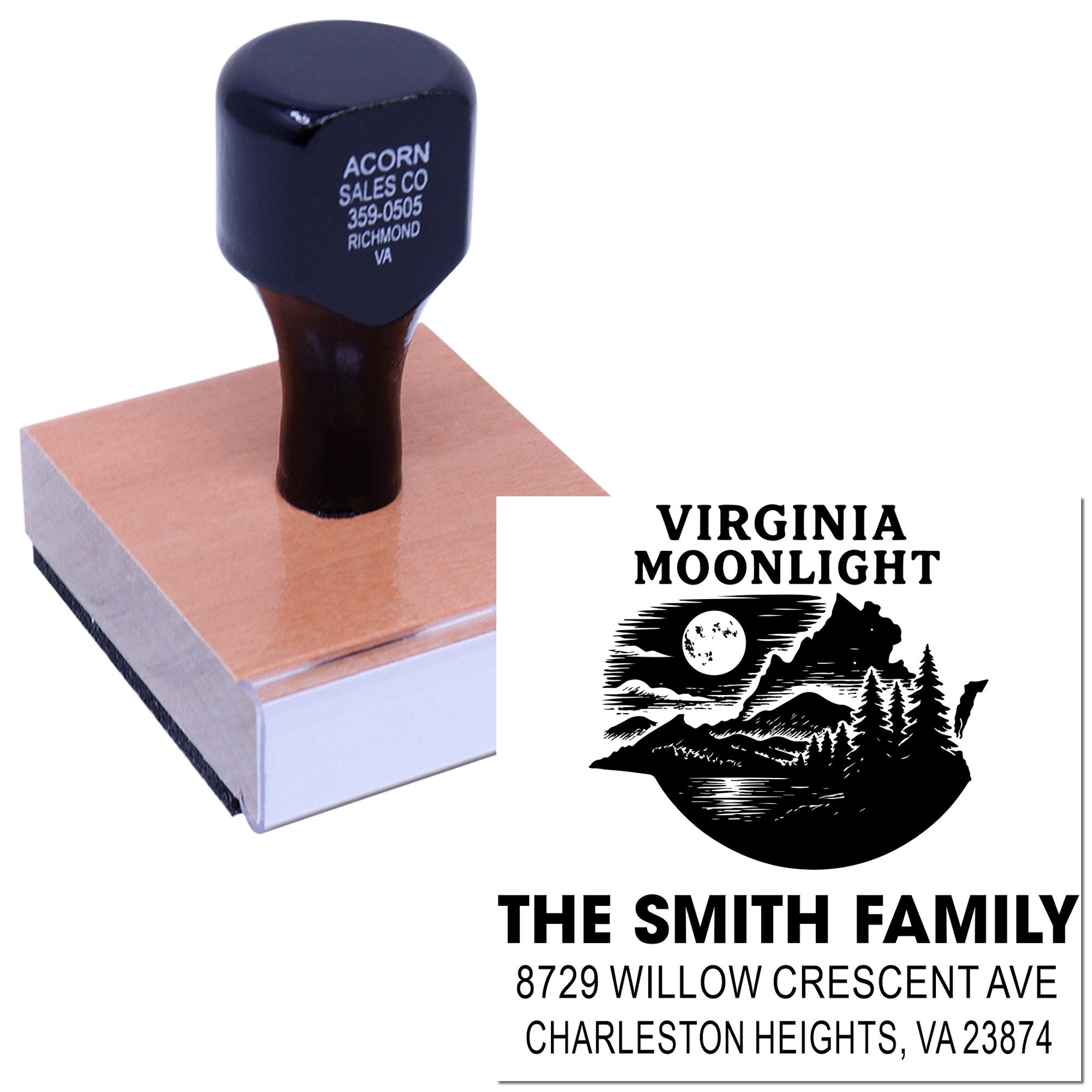 Virginia Moonlight Scene Wood Handle Stamp
