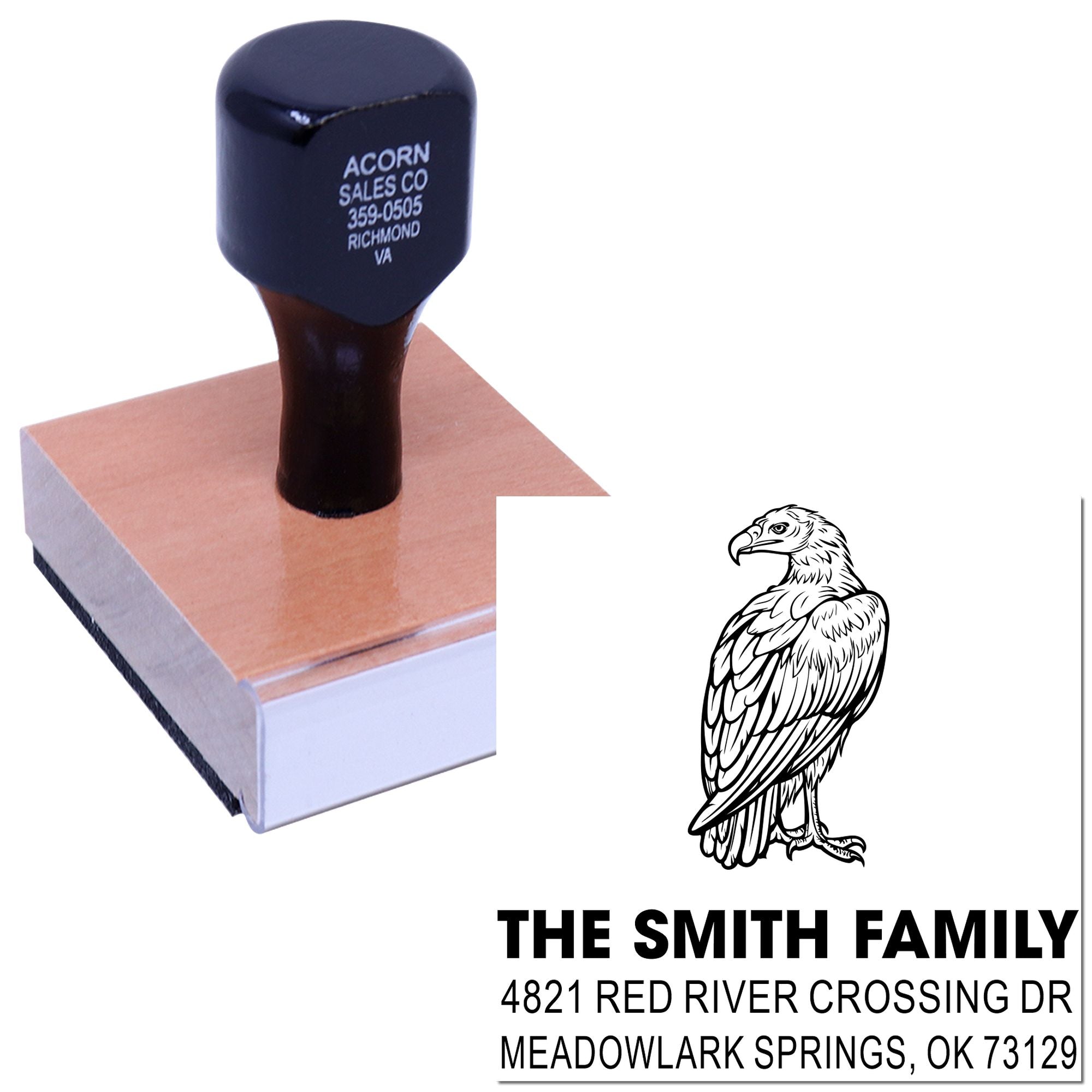 Custom rubber address stamp with eagle design for The Smith Family, ideal for personalized mail, cards, and business or home office use