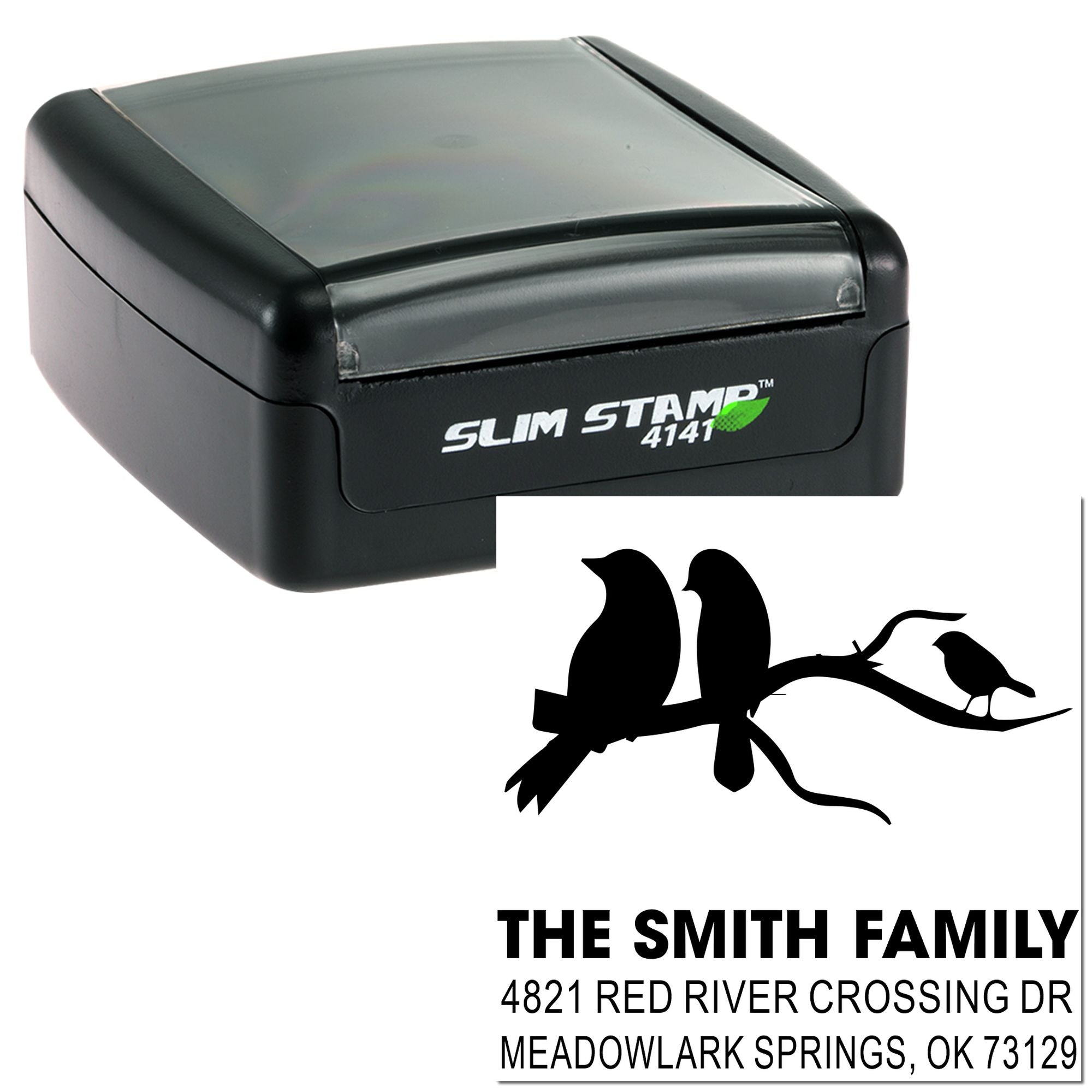 Self-inking Slim Stamp 4141 rubber stamp with custom bird family address design, personalized return address stamp for mailings and envelopes