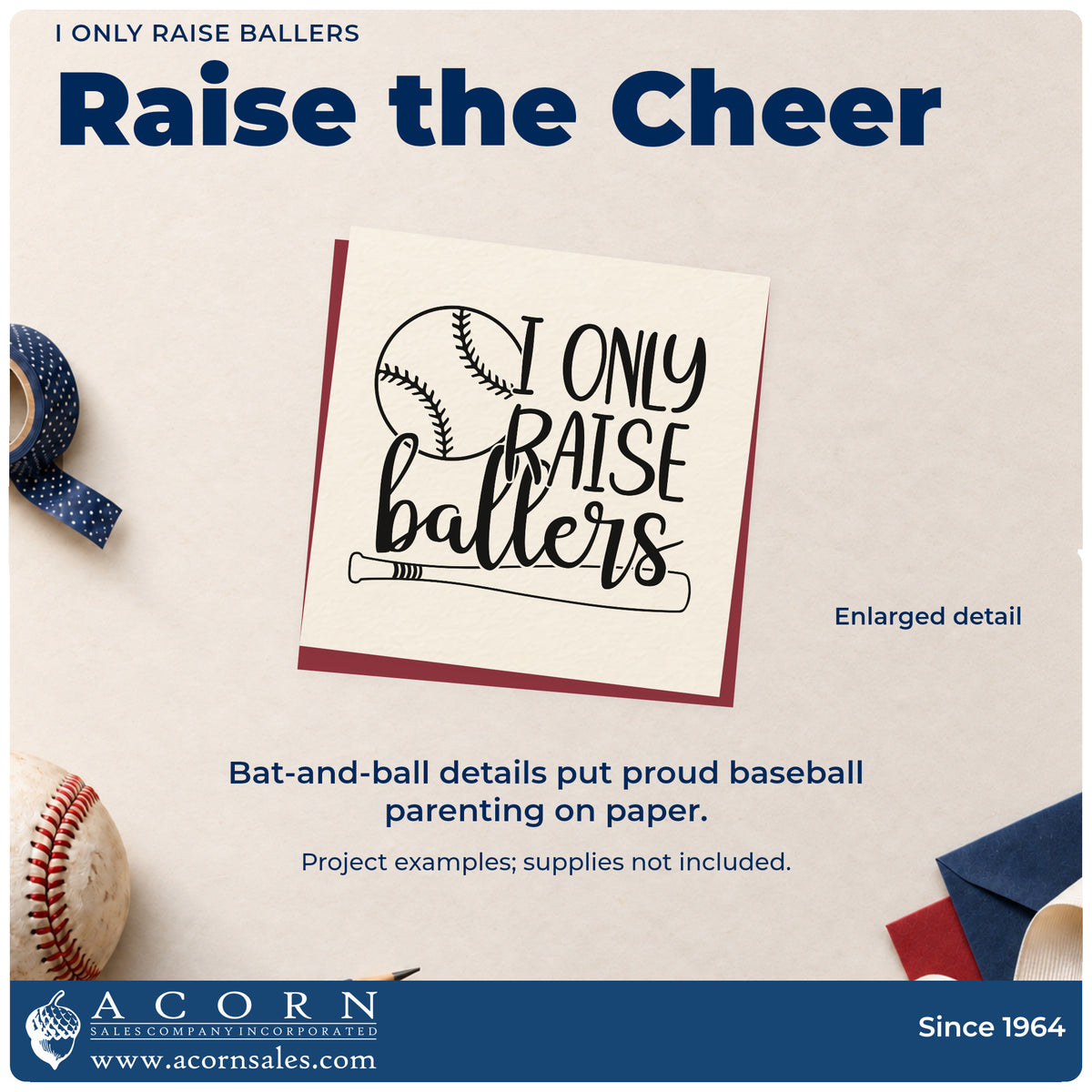I Only Raise Ballers Pre-Inked Stamp – PSI design shown close up for craft and DIY project inspiration.