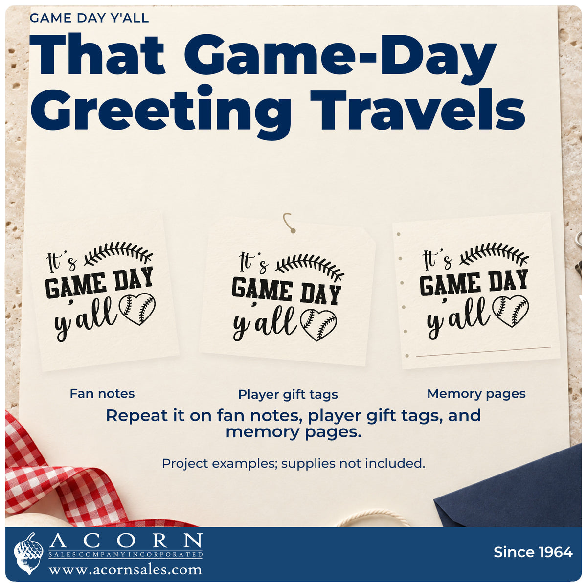 Three project examples made with the It's Game Day Y'all Stamp – Duo Hand, including saturday scrapbooks.