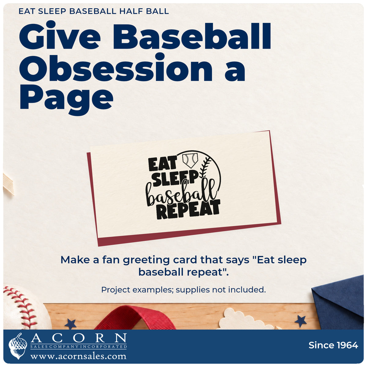 Finished handmade project created with the Eat Sleep Baseball Half Ball Home Plate Badge Rubber Stamp – Wood Handle.