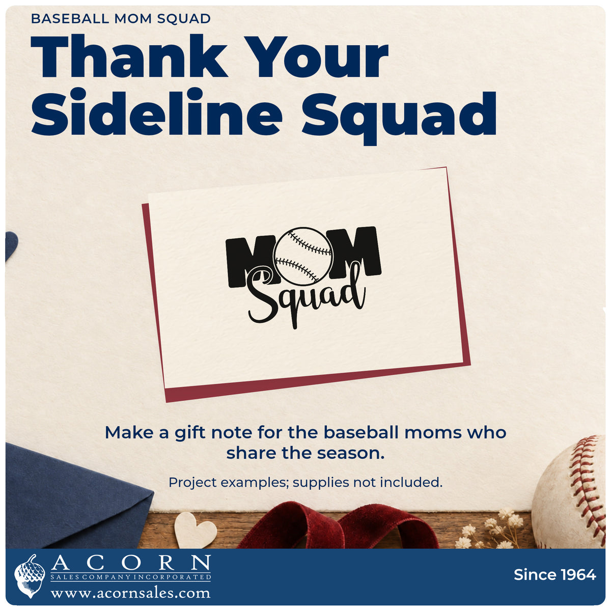 A finished handmade project stamped with the Baseball Mom Squad Wood Handle Stamp, ideal for team parent shirts.