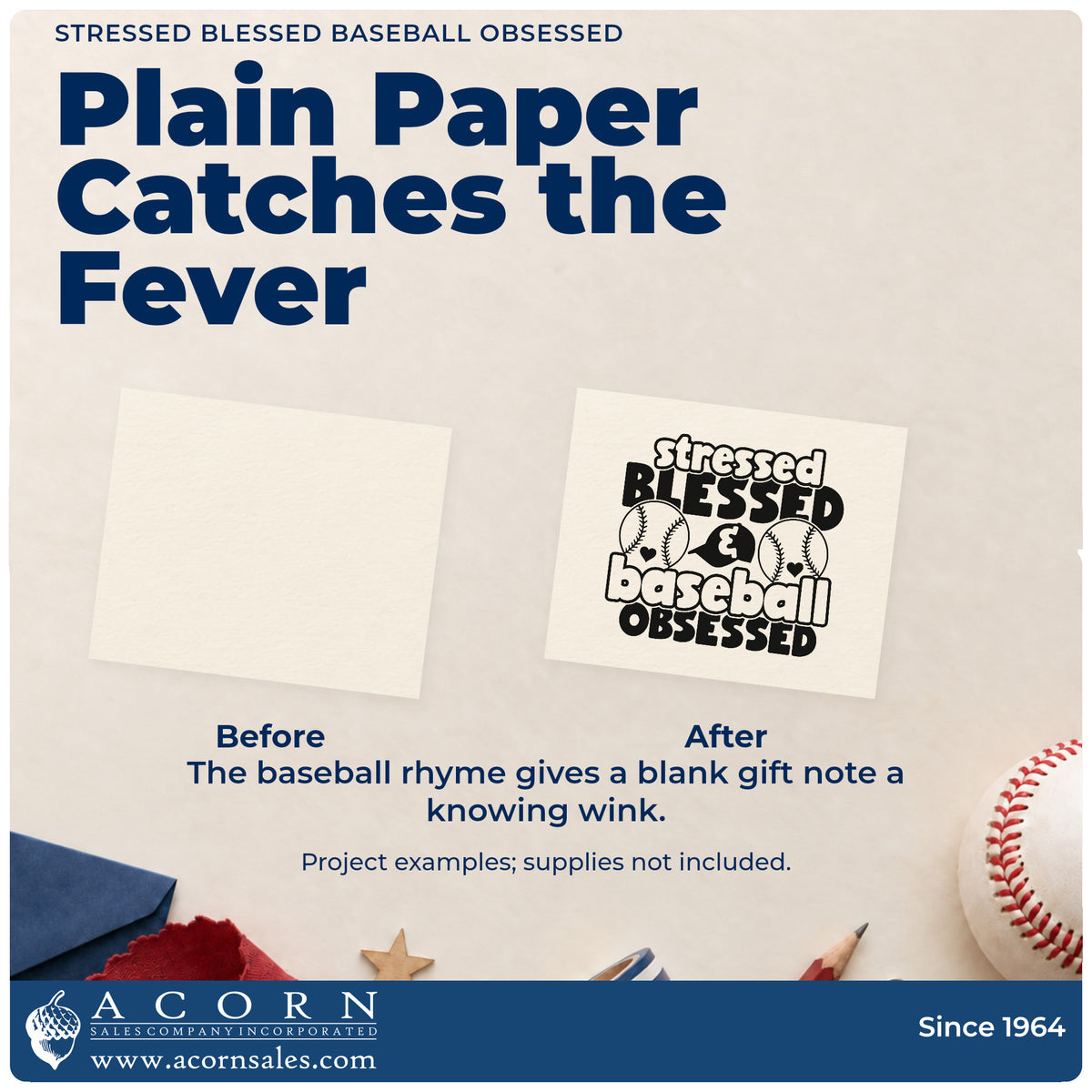 Stressed Blessed & Baseball Obsessed Wood Handle Stamp adding the finishing touch to handmade gifts and packaging.