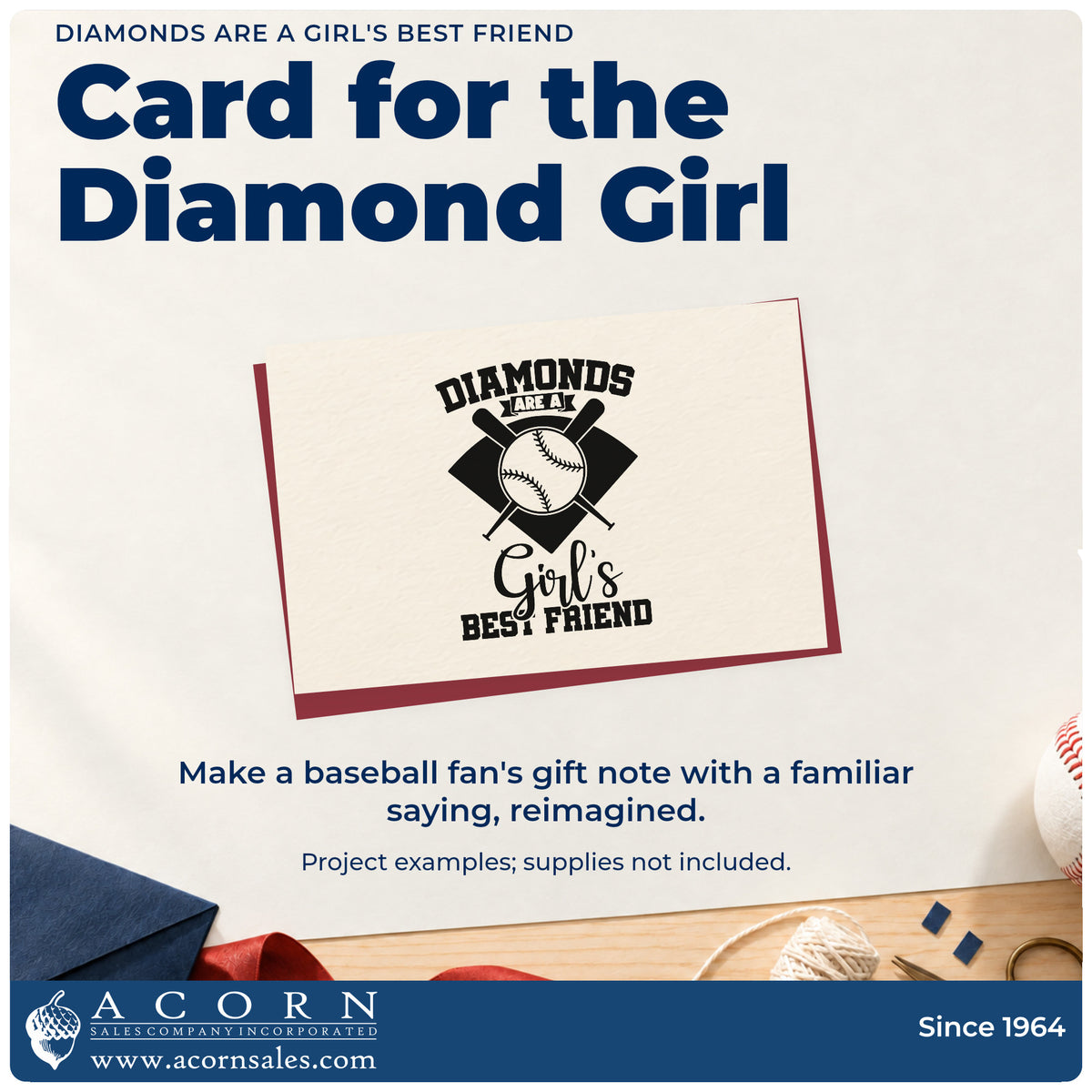 A finished handmade project stamped with the Diamonds Are A Girl's Best Friend Crossed Baseball Bats Hand Stamp – Duo, ideal for team banquet favors.