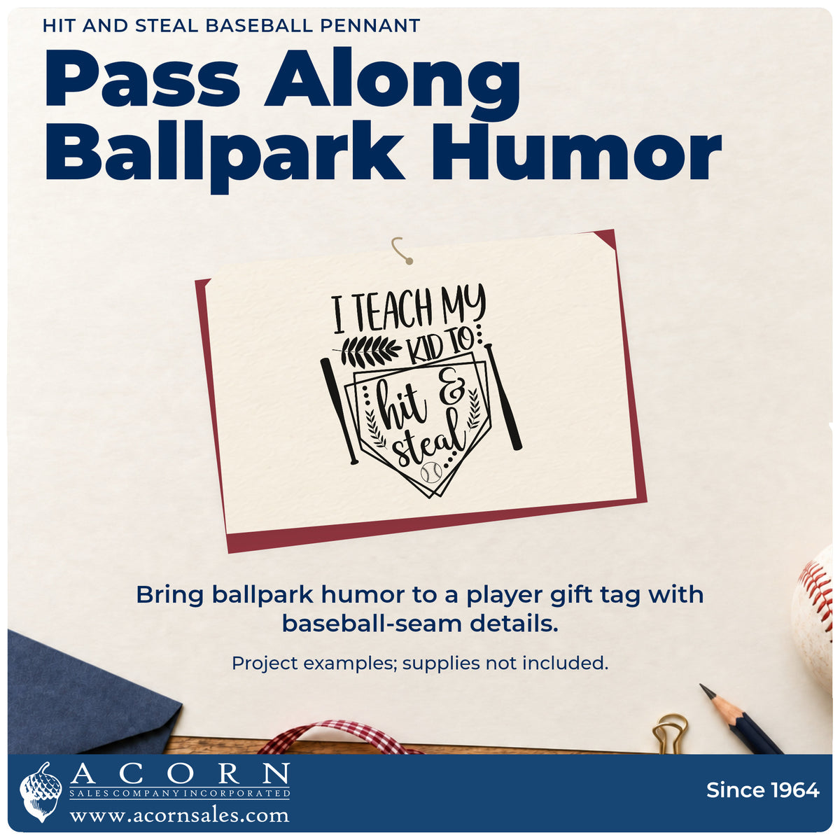 A finished handmade project stamped with the Hit And Steal Baseball Pennant Stamp – Self-Inking, ideal for bedroom flag crafts.