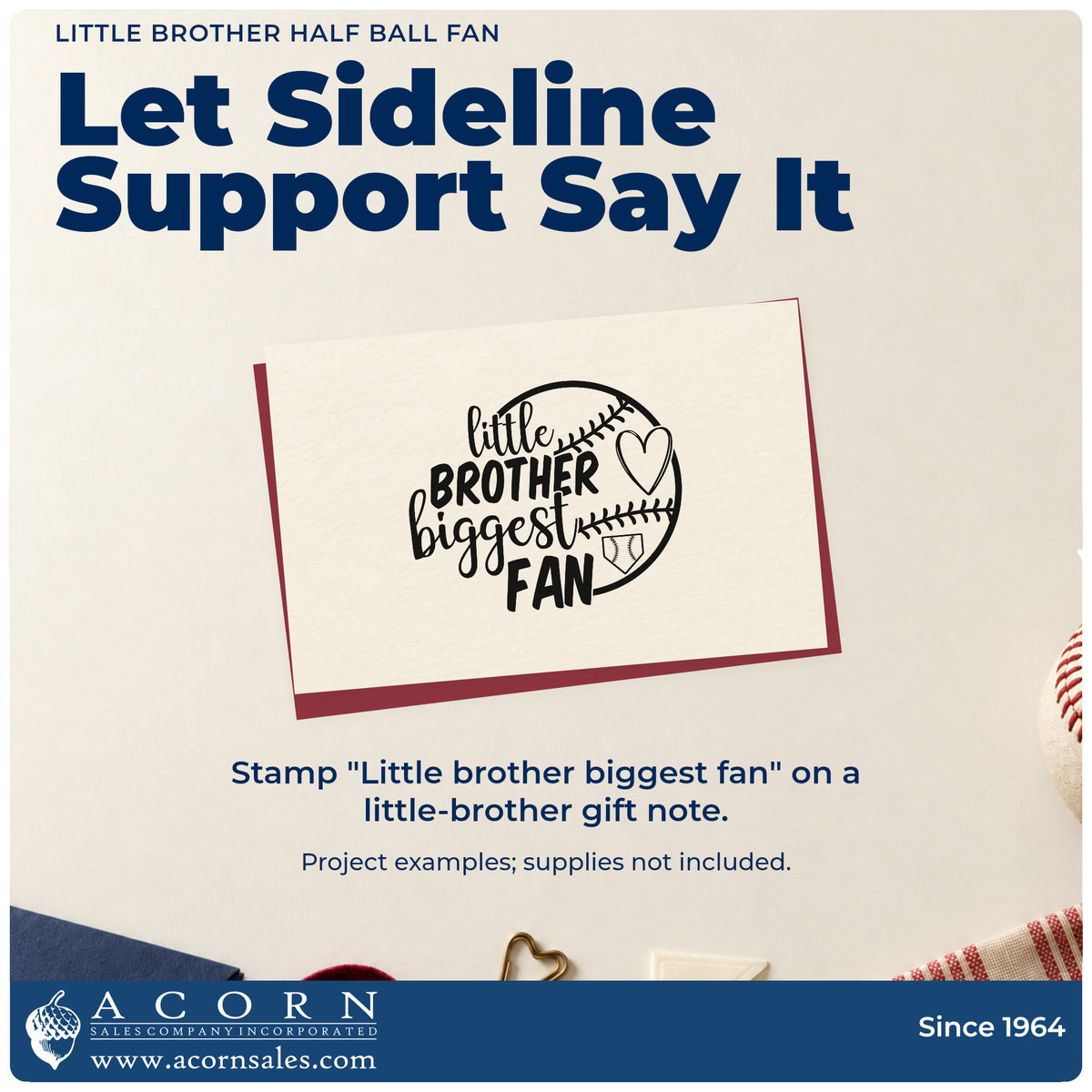 Finished handmade project created with the Little Brother Half Ball Fan Baseball Heart Craft Stamp – Self-Inking.