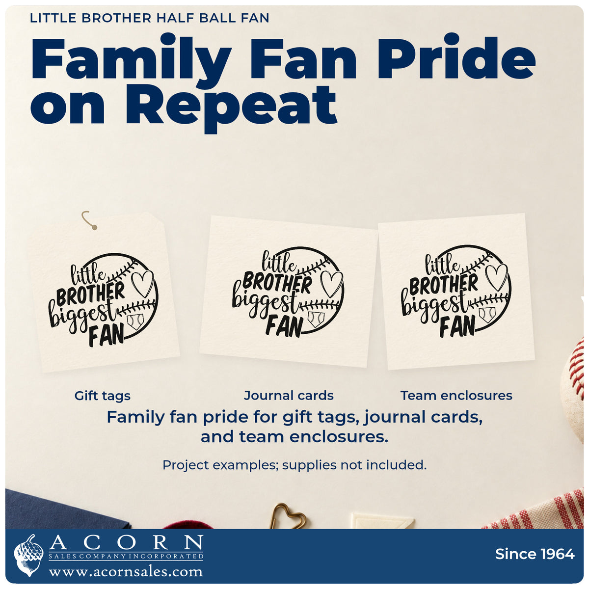 More project ideas and possibilities using the Little Brother Half Ball Fan Baseball Heart Craft Stamp – Self-Inking.